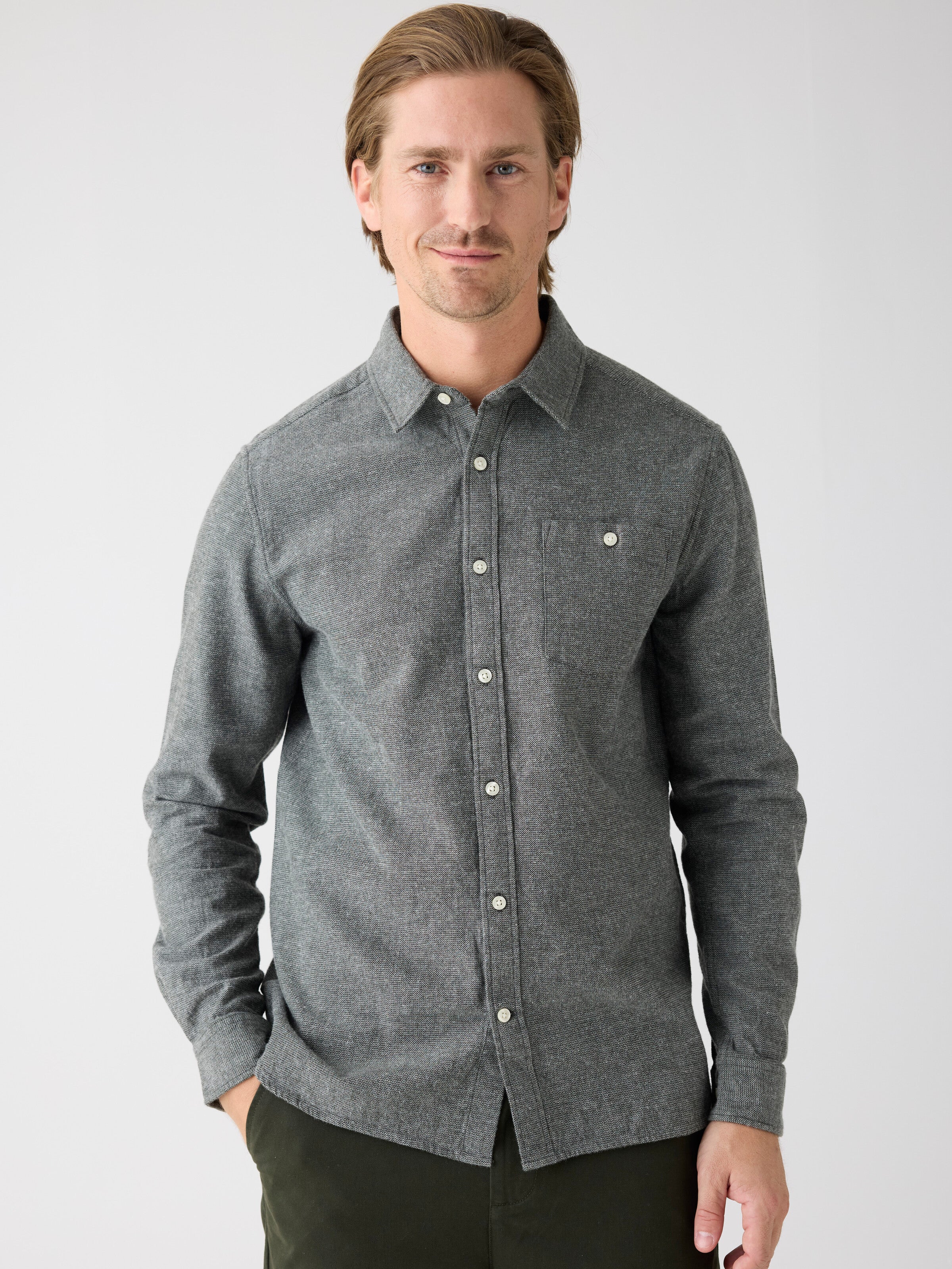 Organic Cotton Fishbone Flannel Shirt GOTS - Forrest Night - Image 2