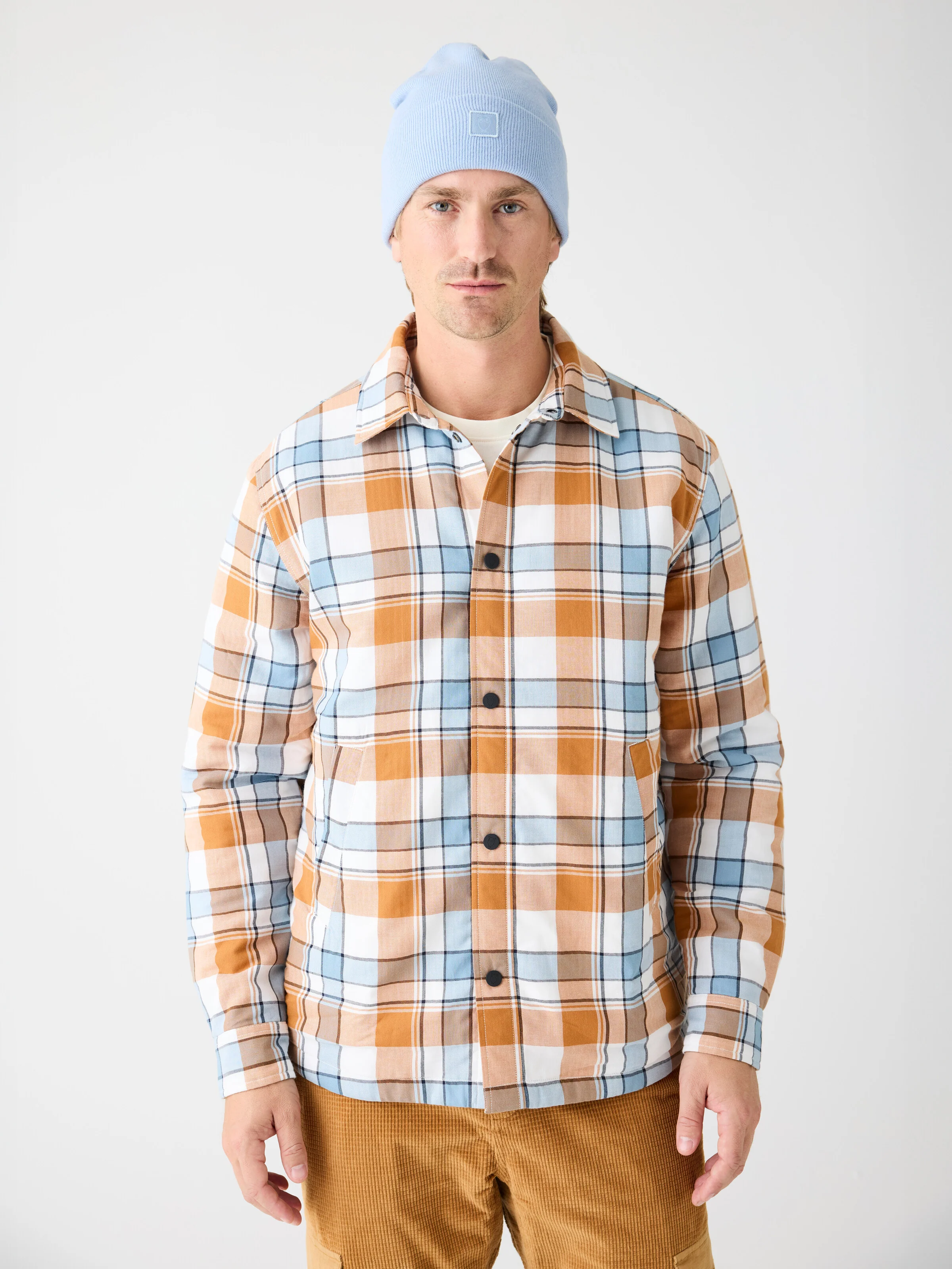 Organic Cotton Padded Overshirt OCS - Orange check - Image 2