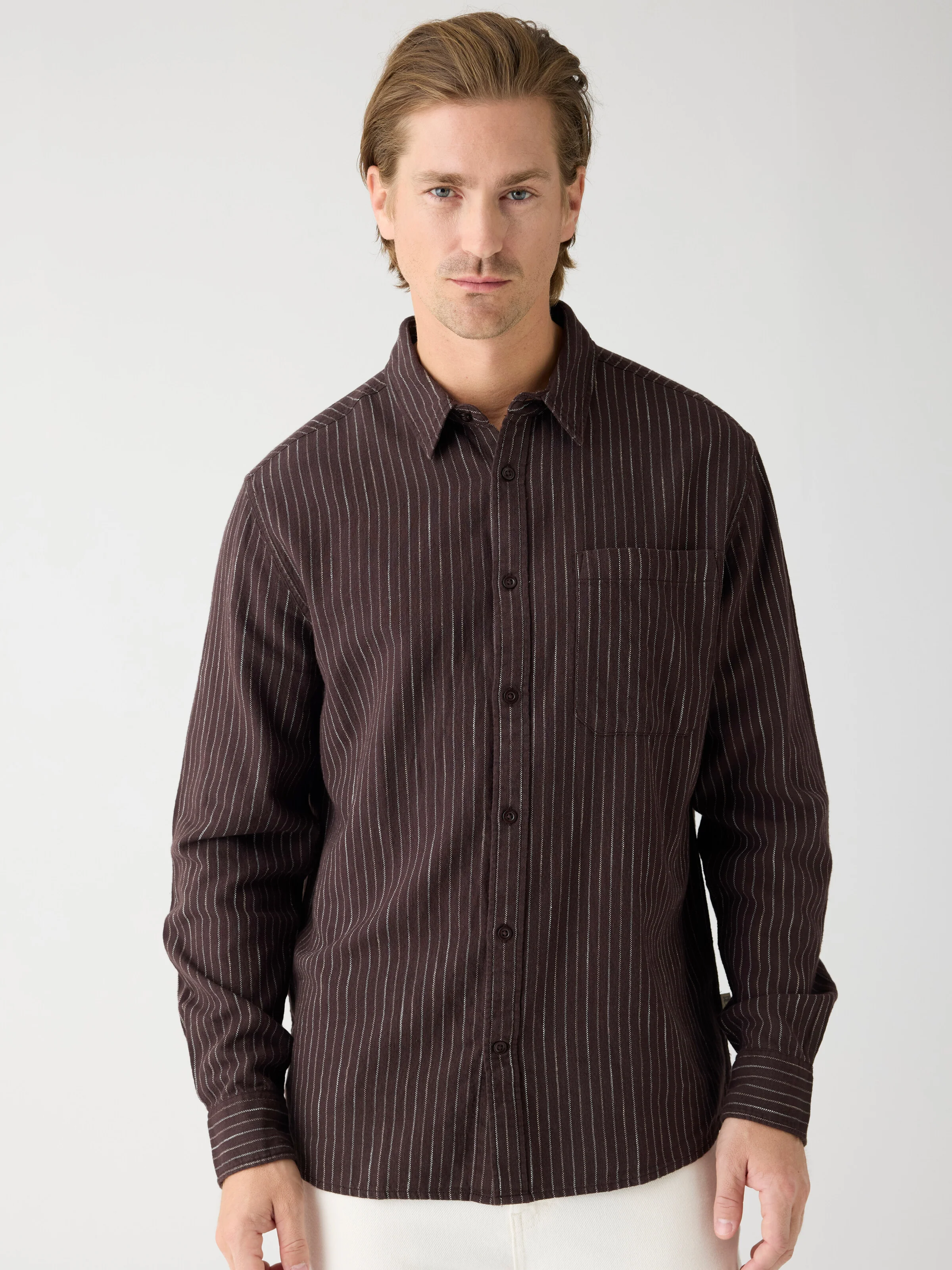 Organic Cotton Striped Shirt GOTS - Brown stripe - Image 2