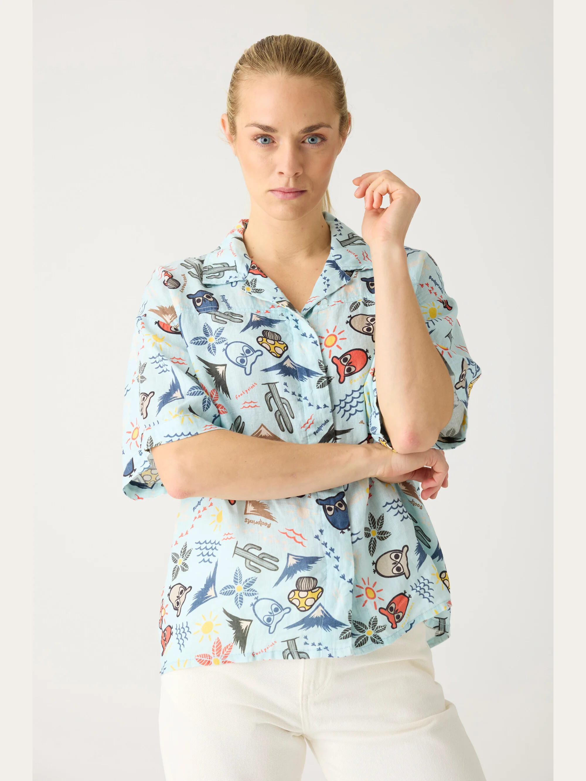 Owl cactus AOP short sleeved shirt - GOTS/Vegam - Aqua-Esque - Image 4