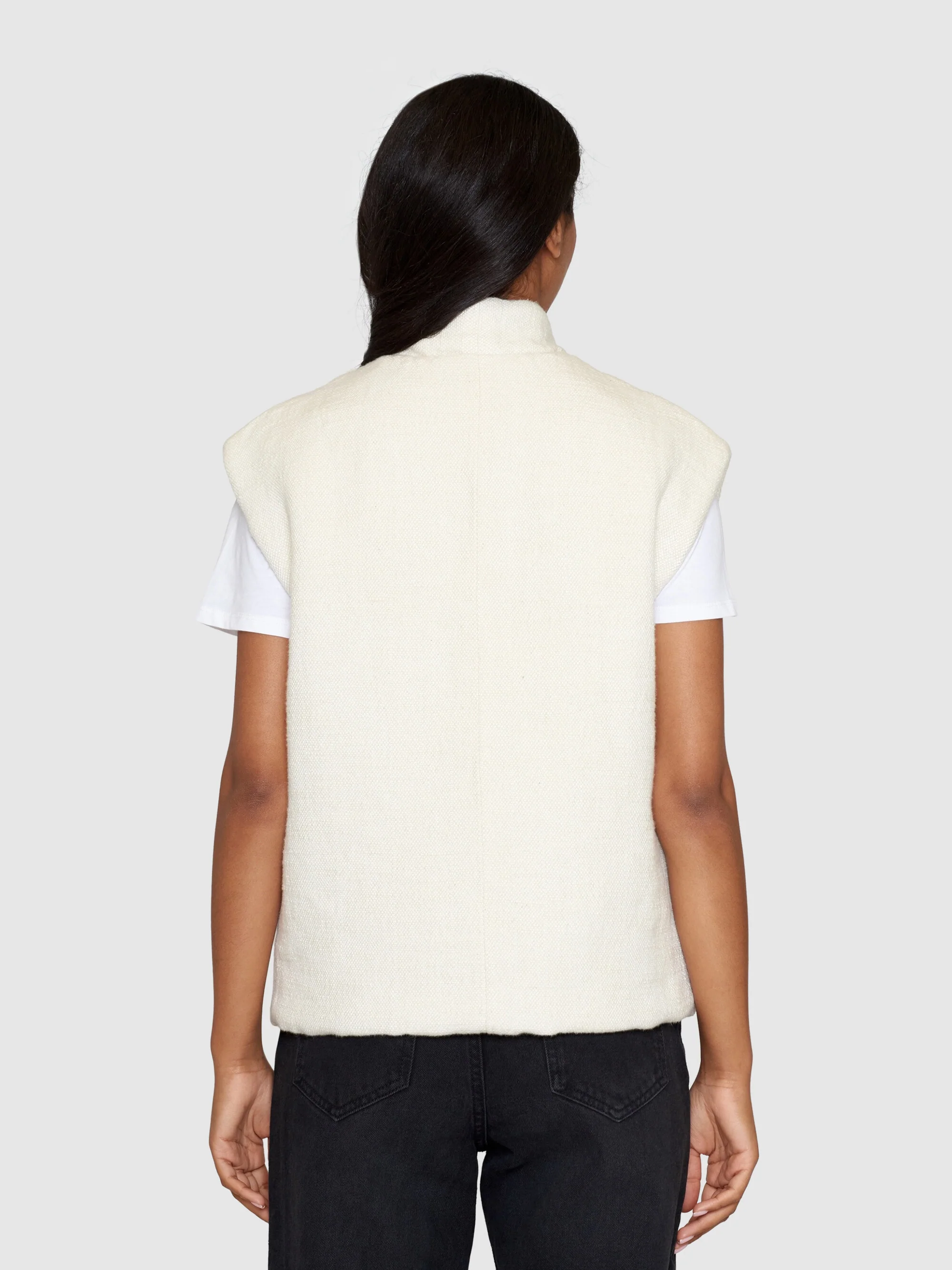 Padded kimono herringbone structure vest - Egret - Image 2
