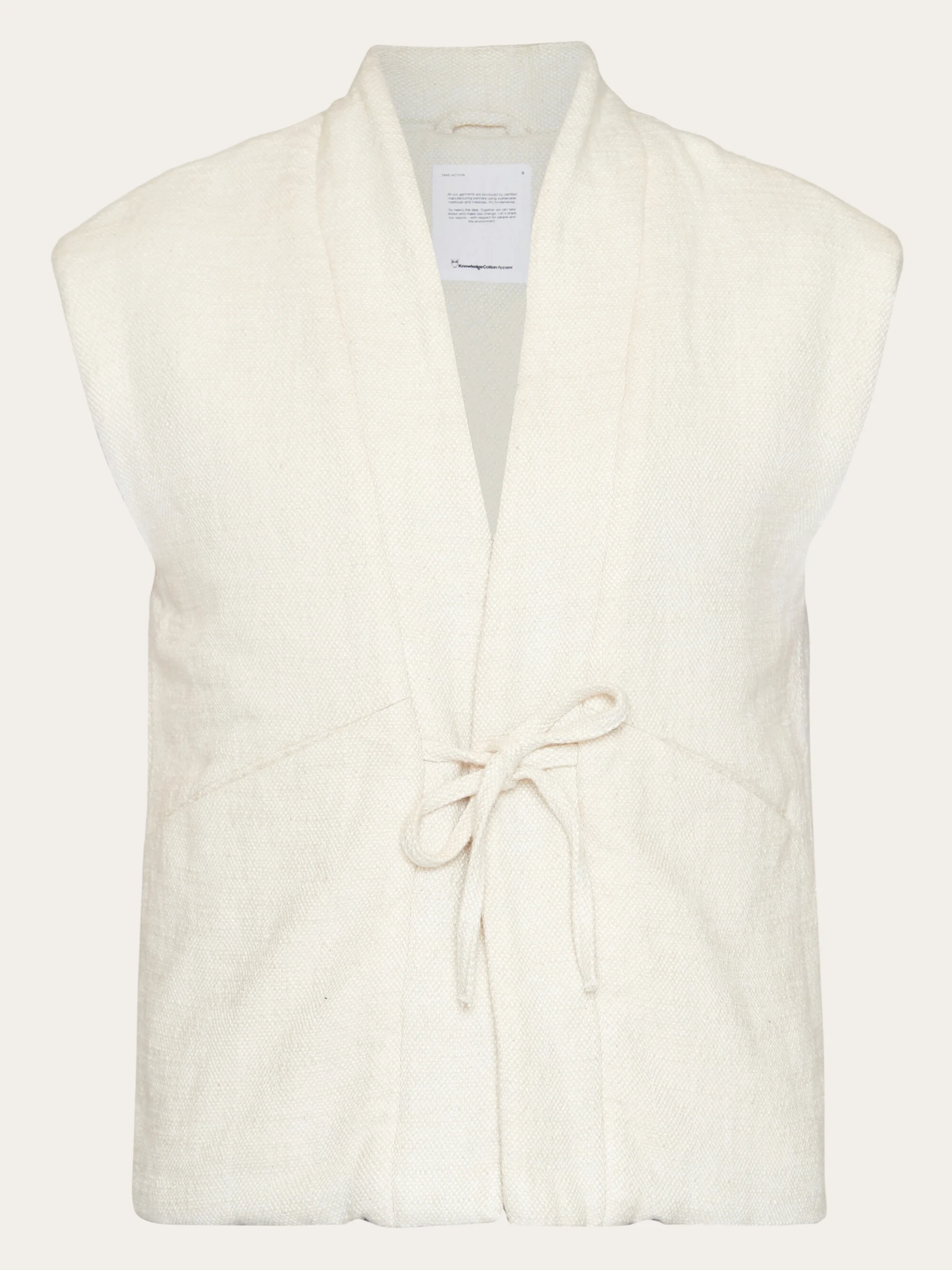 Padded kimono herringbone structure vest - Egret - Image 3