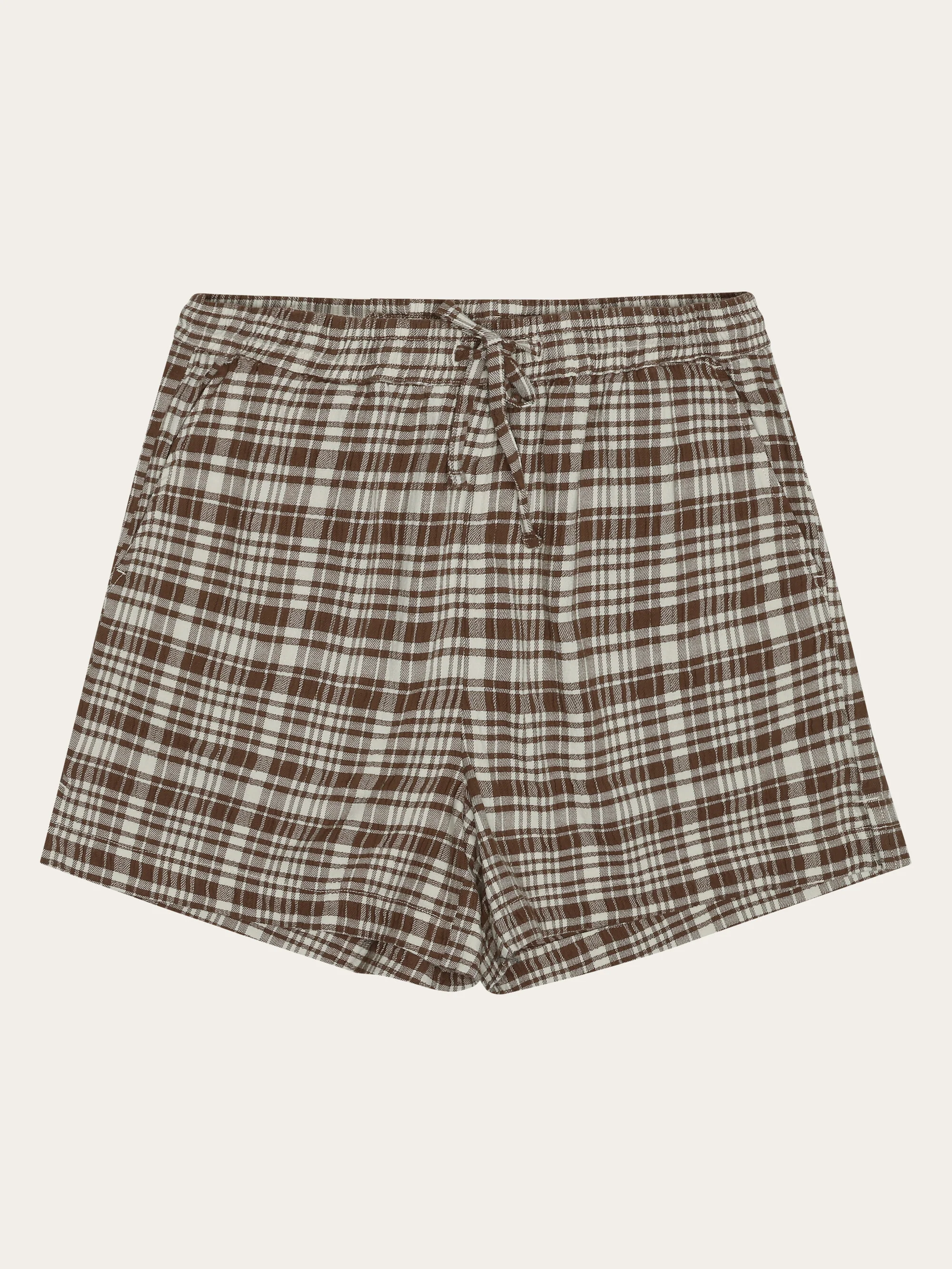 POSEY wide mid-rise check seersucker shorts - GOTS/Vegan - Beige check