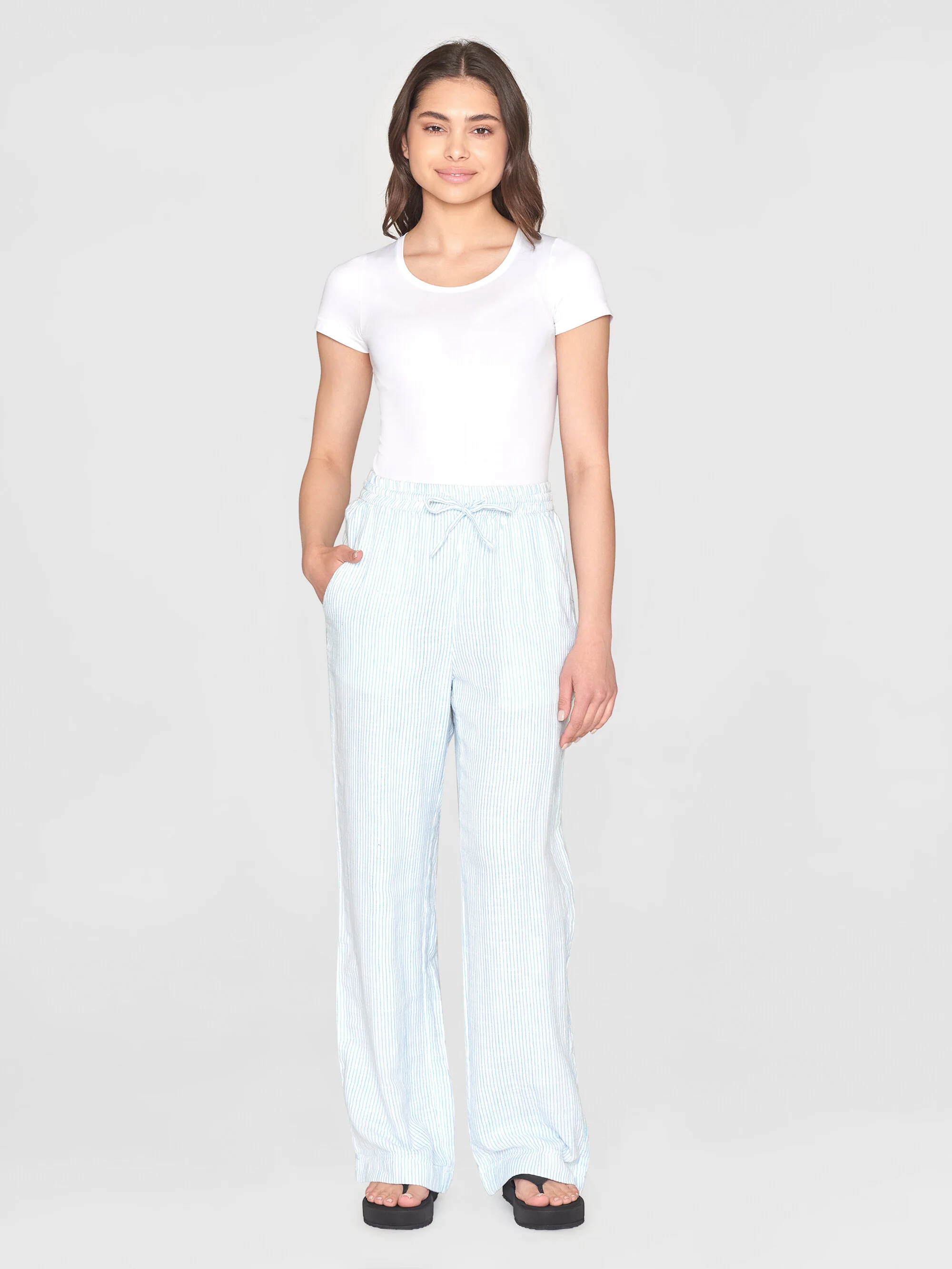 POSEY wide mid-rise double faced stripe pants - GOTS/Vegan - Blue stripe - Image 4