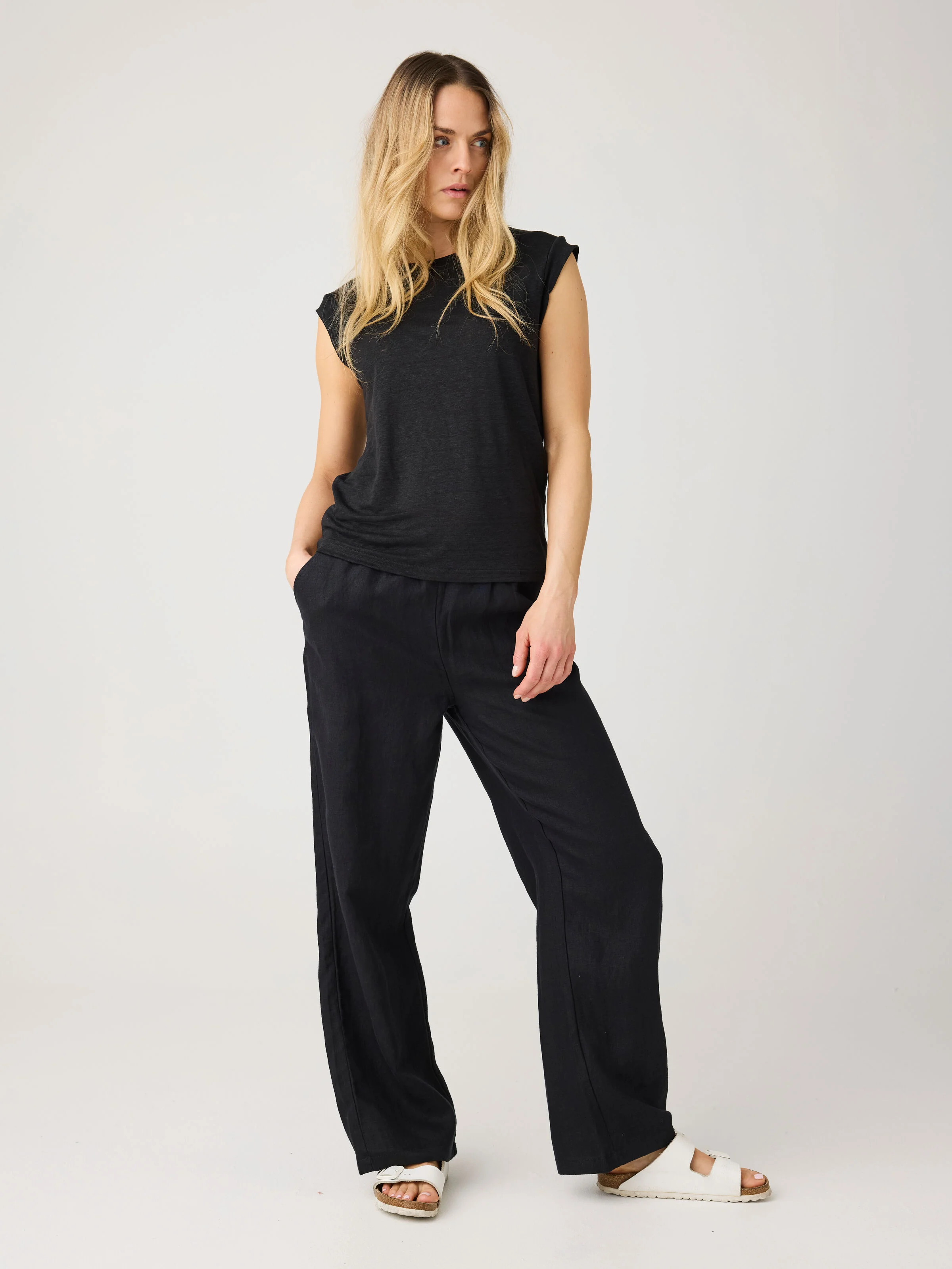 Posey wide linen pants - Black Jet - Image 2