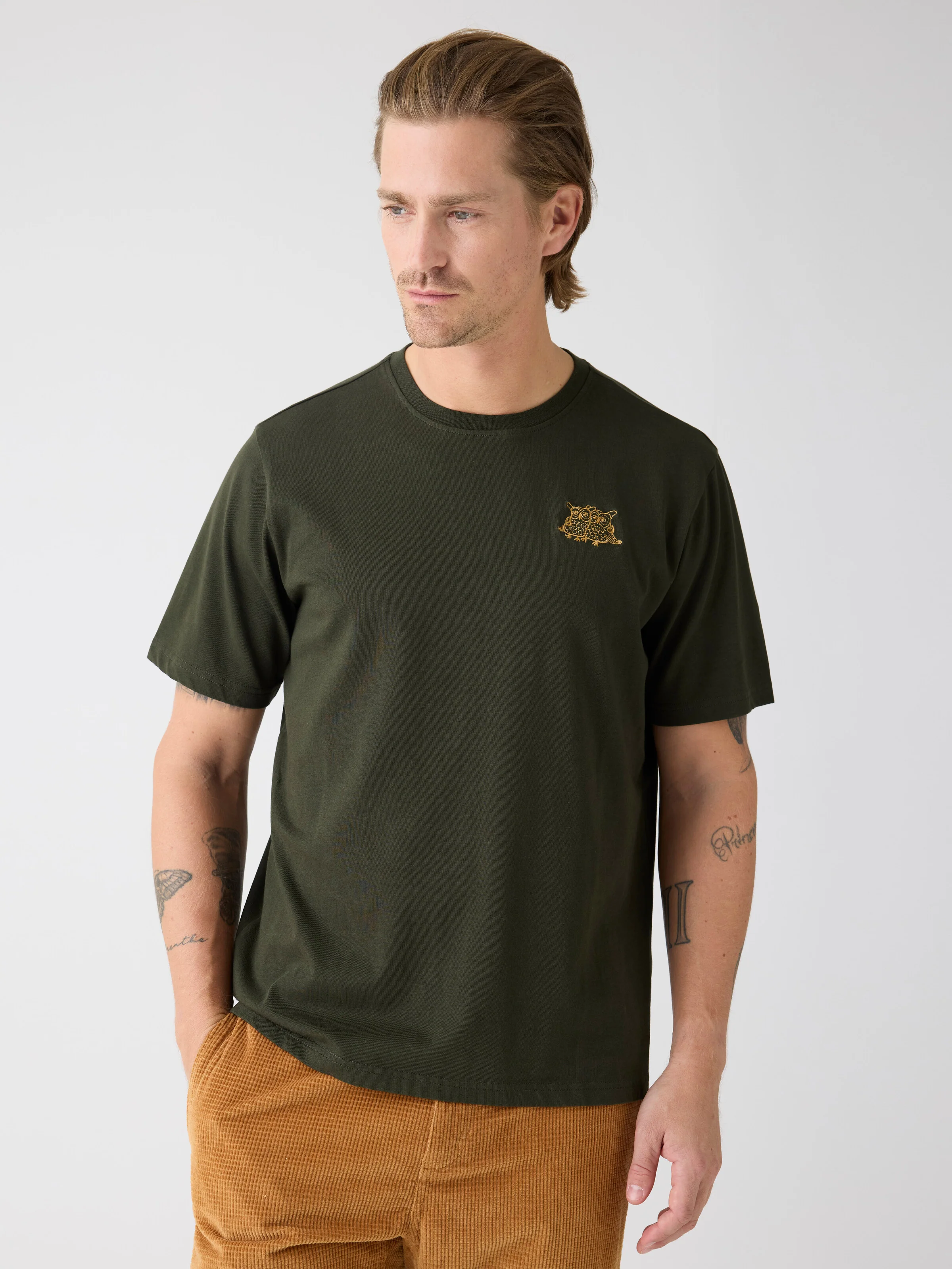 Regenerative Organic Cotton Chest Embroidery T-Shirt GOTS - Forrest Night - Image 2