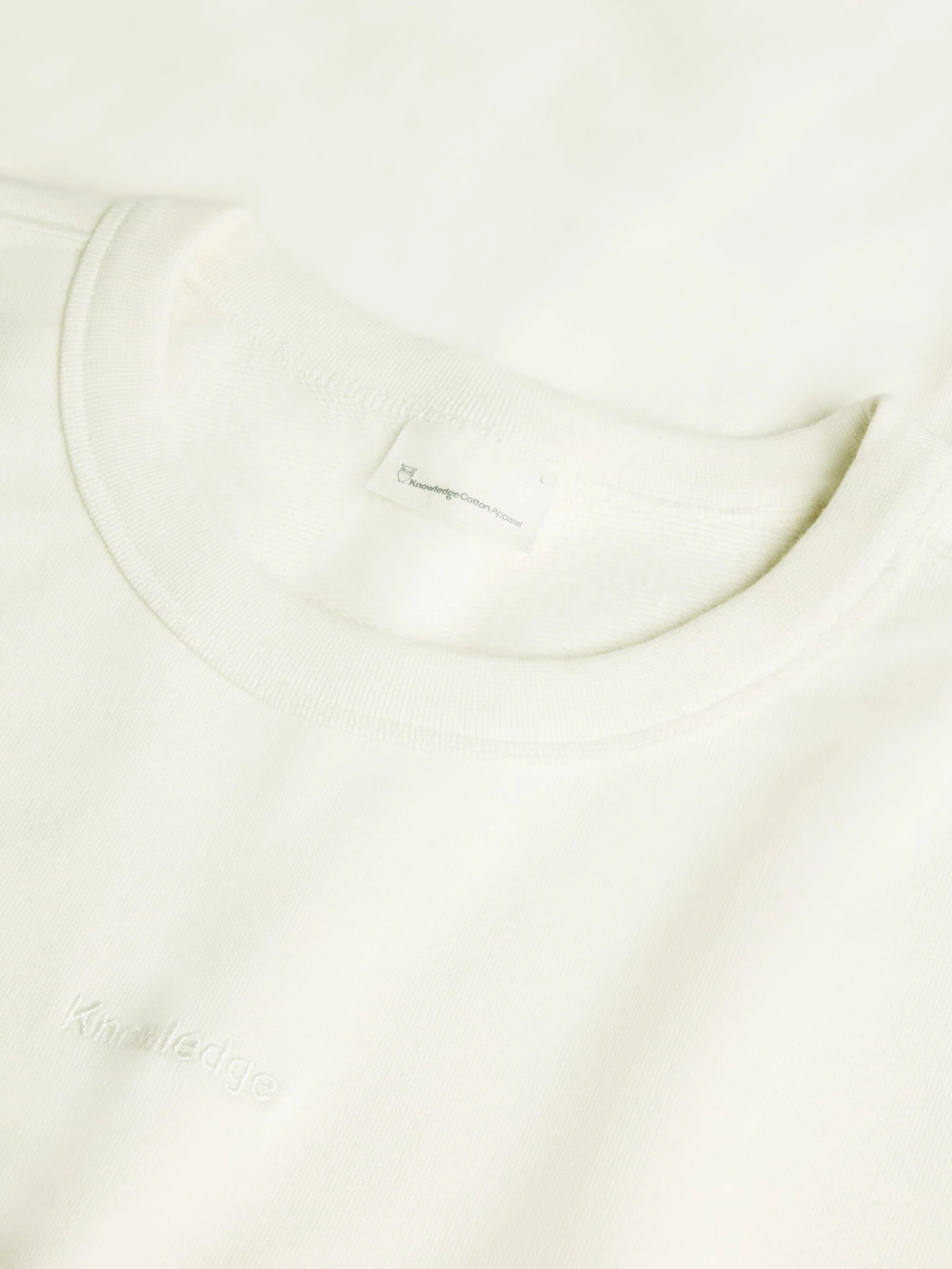 Regenerative Organic Cotton Embroidery Crew Neck GOTS/Vegan - Egret - Image 3