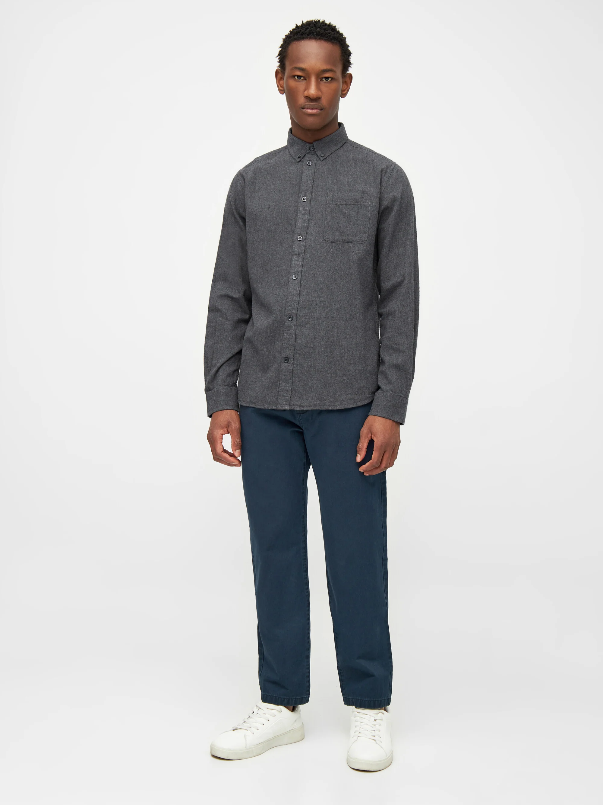 Regular fit melangé flannel shirt - Dark Grey Melange - Image 4