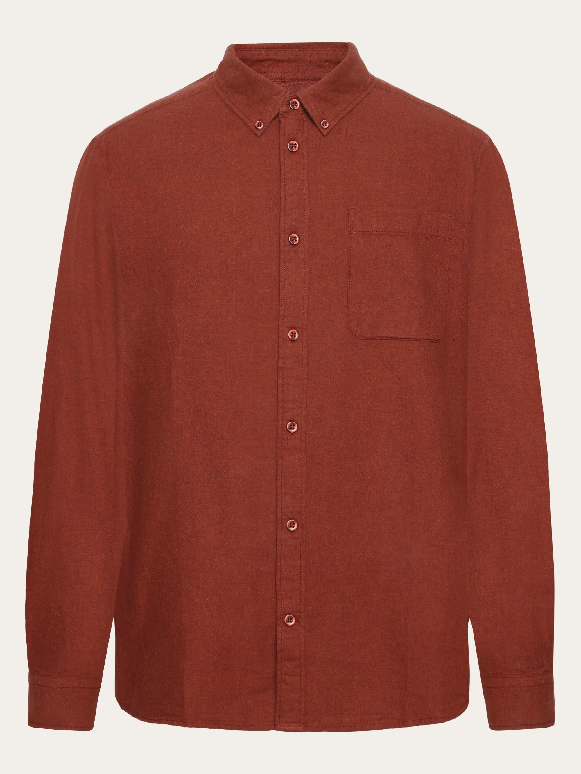 Regular fit melangé flannel shirt - Fired Brick