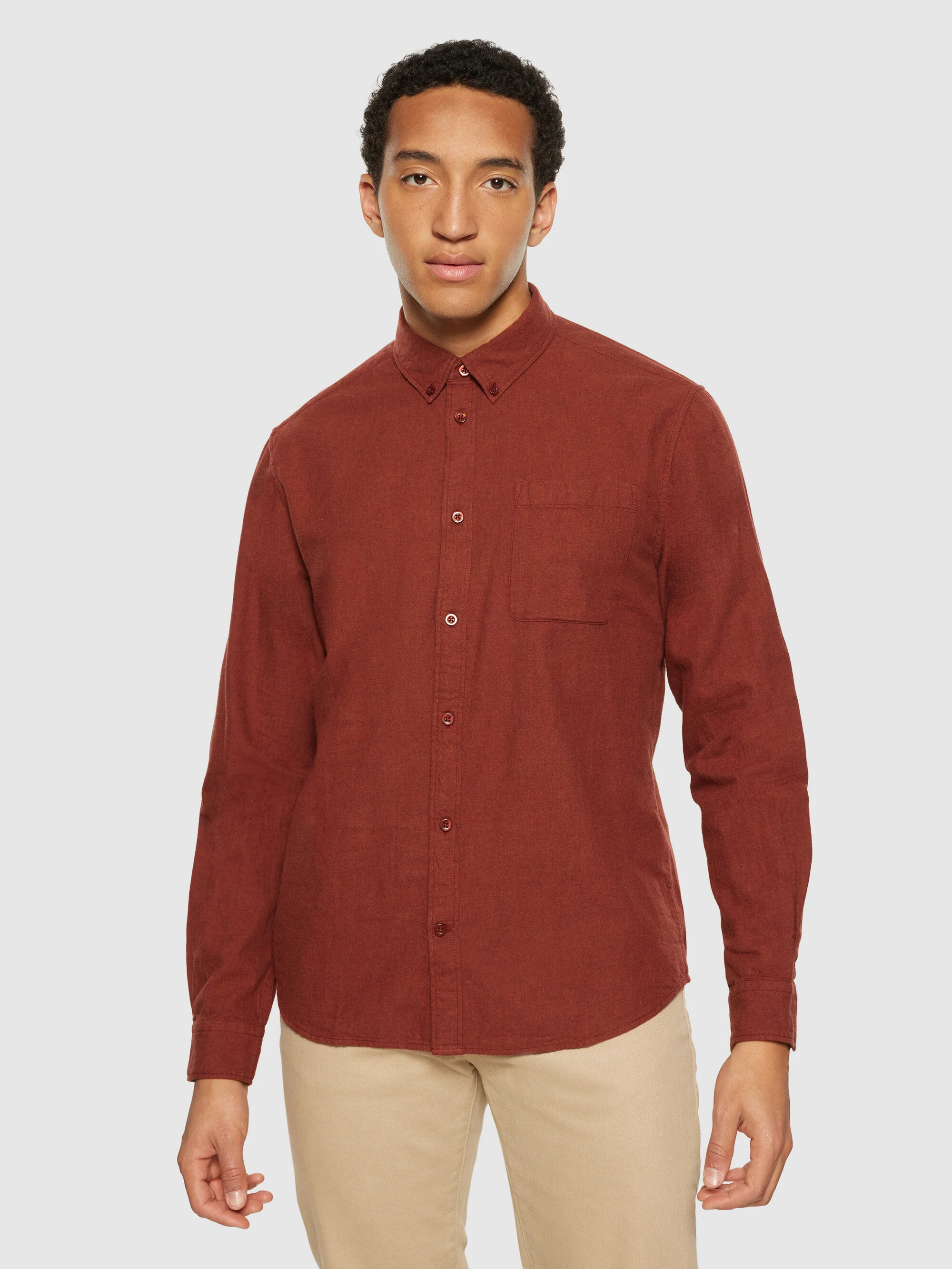 Regular fit melangé flannel shirt - Fired Brick - Image 2