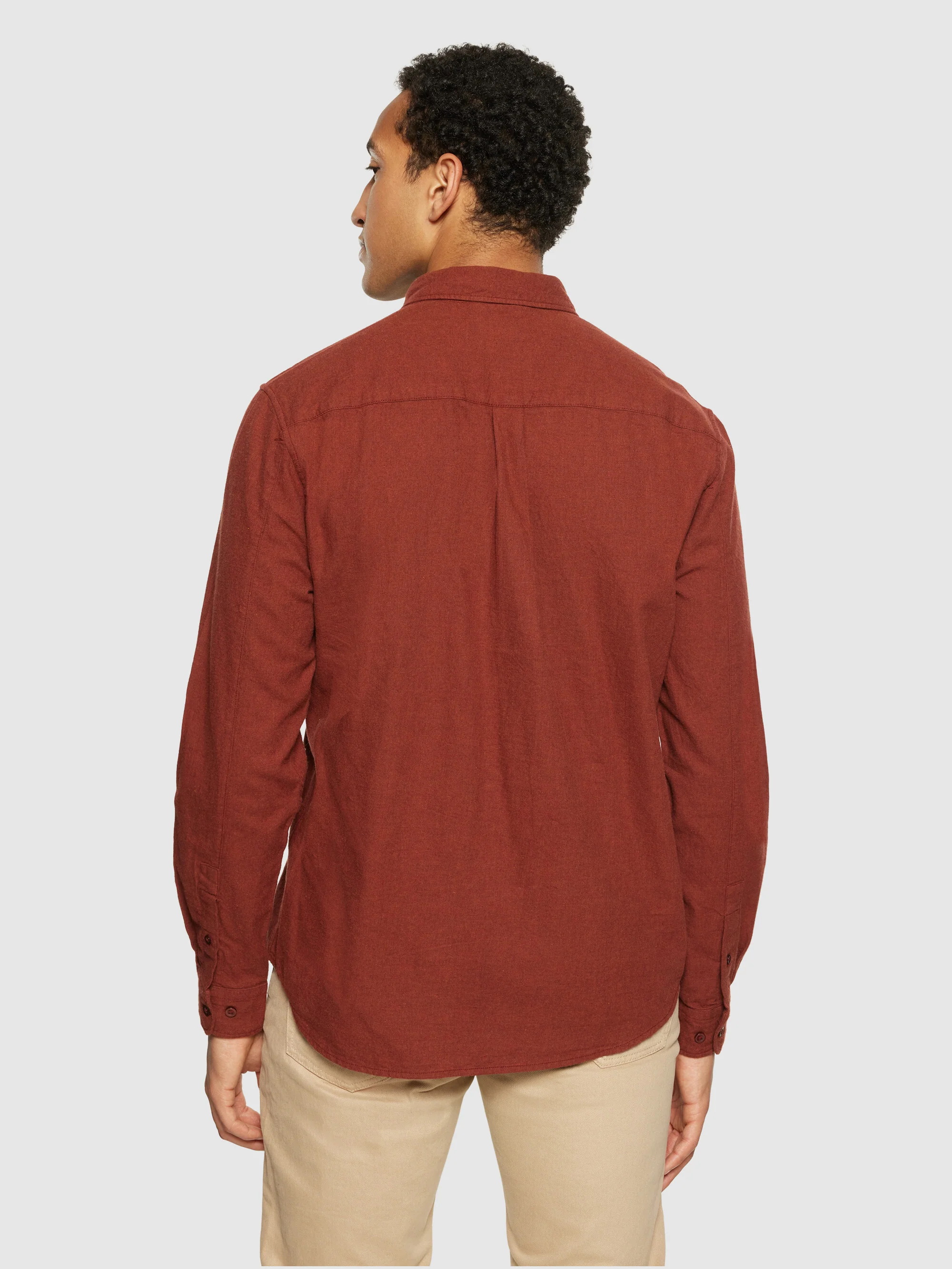 Regular fit melangé flannel shirt - Fired Brick - Image 3