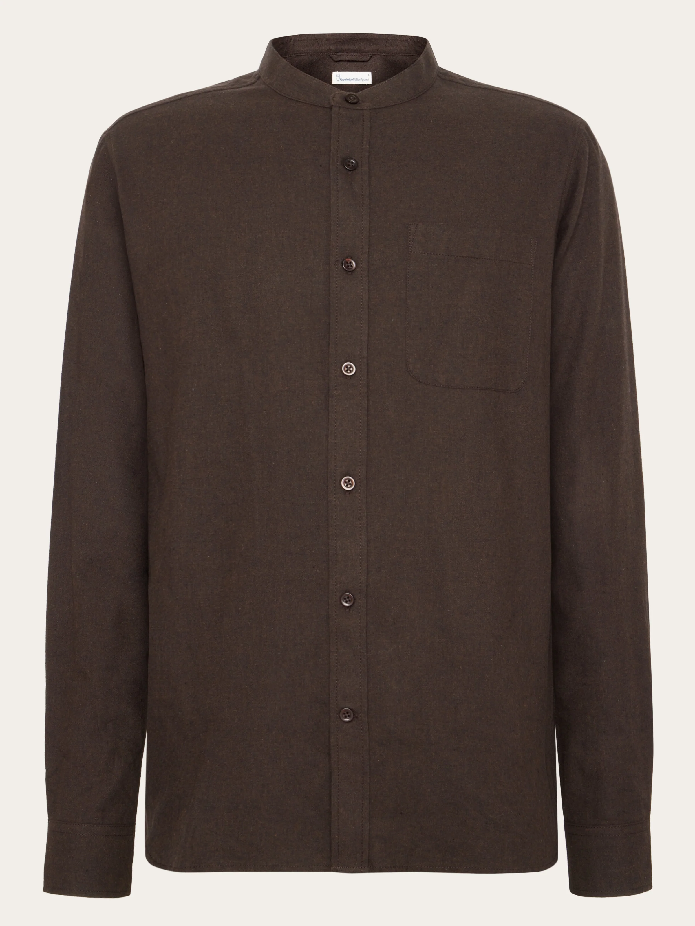 Regular fit melangé flannel stand collar shirt - Chocolate Torte