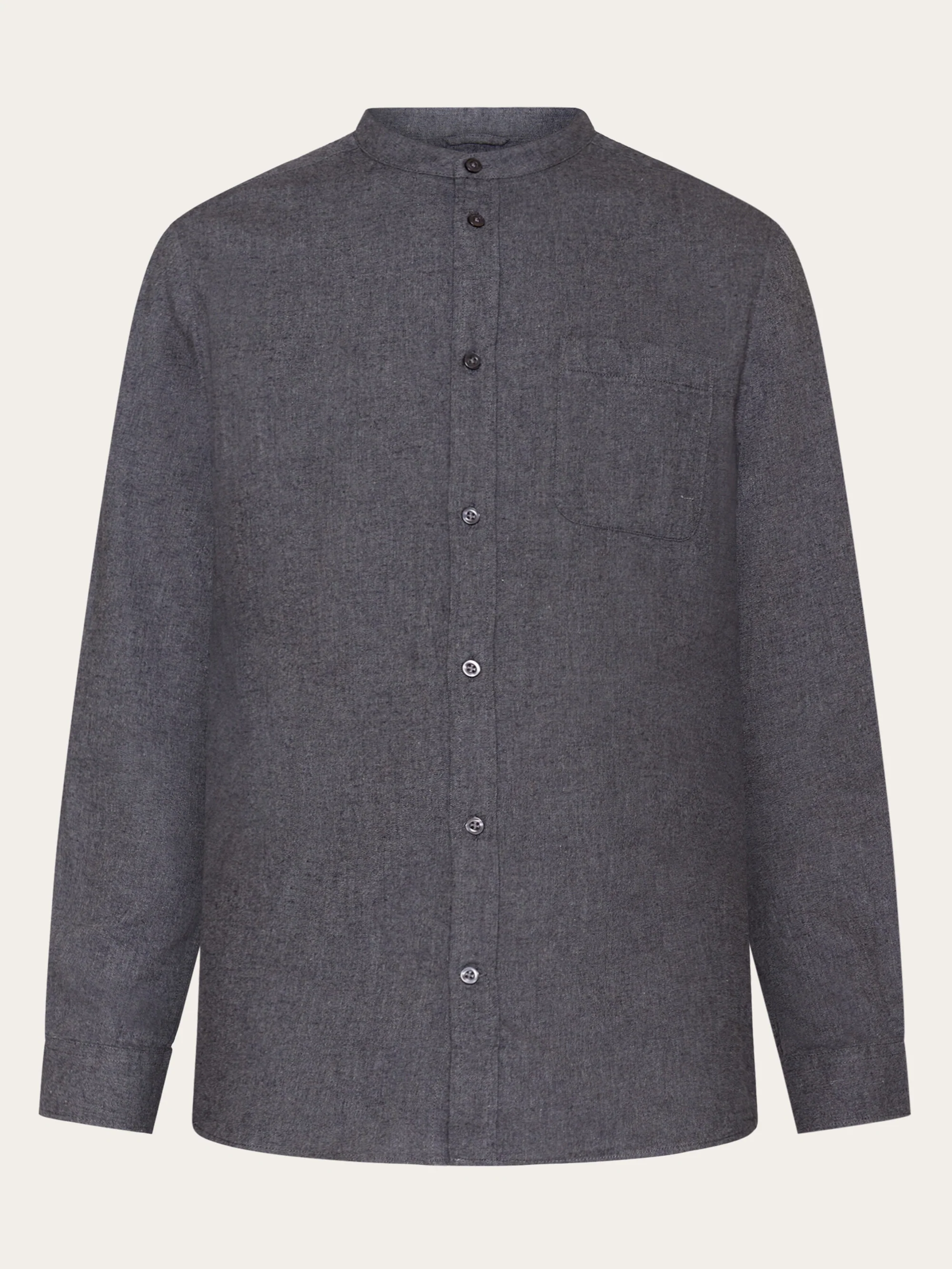 Regular fit melangé flannel stand collar shirt - Dark Grey Melange