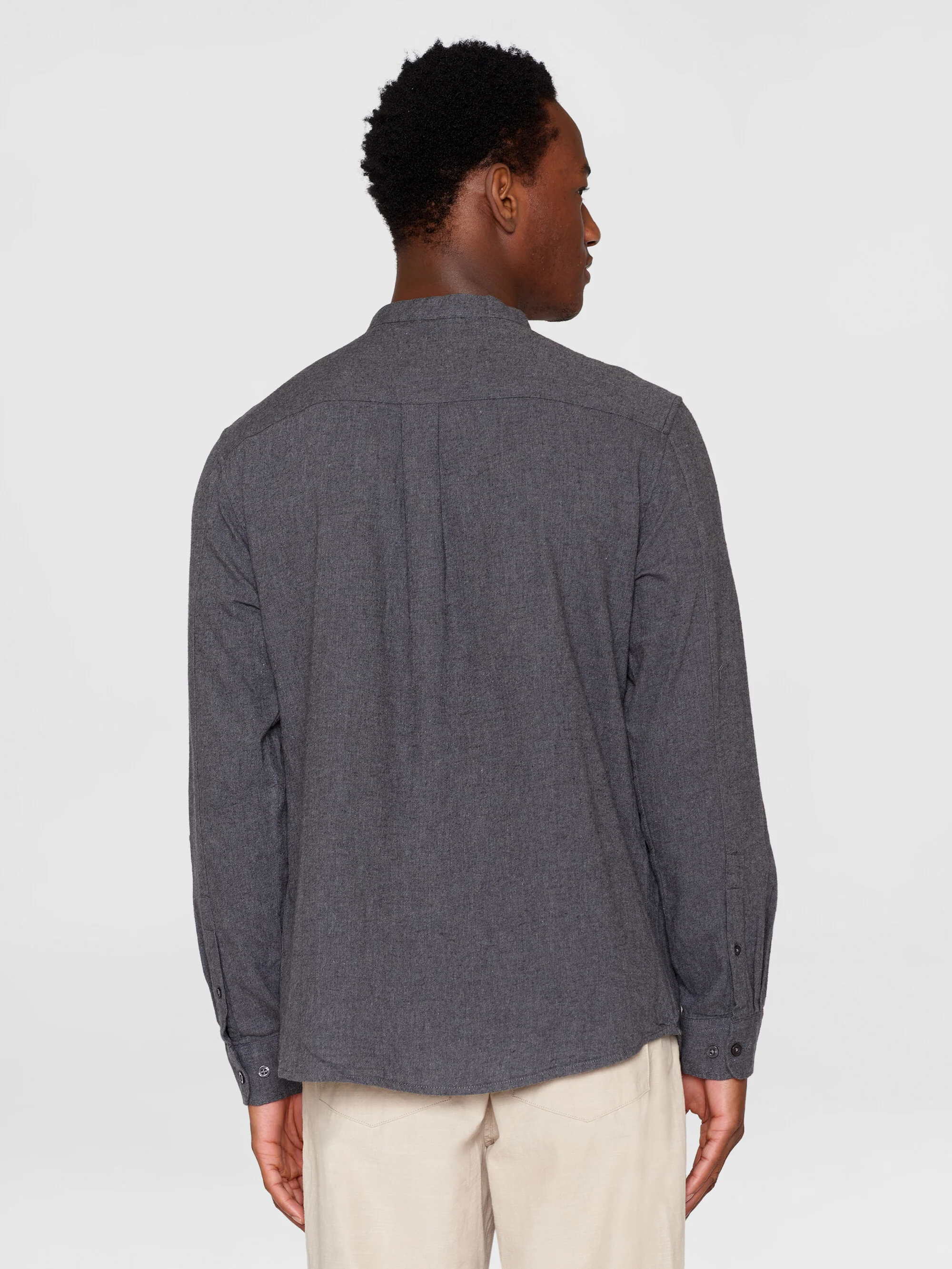 Regular fit melangé flannel stand collar shirt - Dark Grey Melange - Image 3