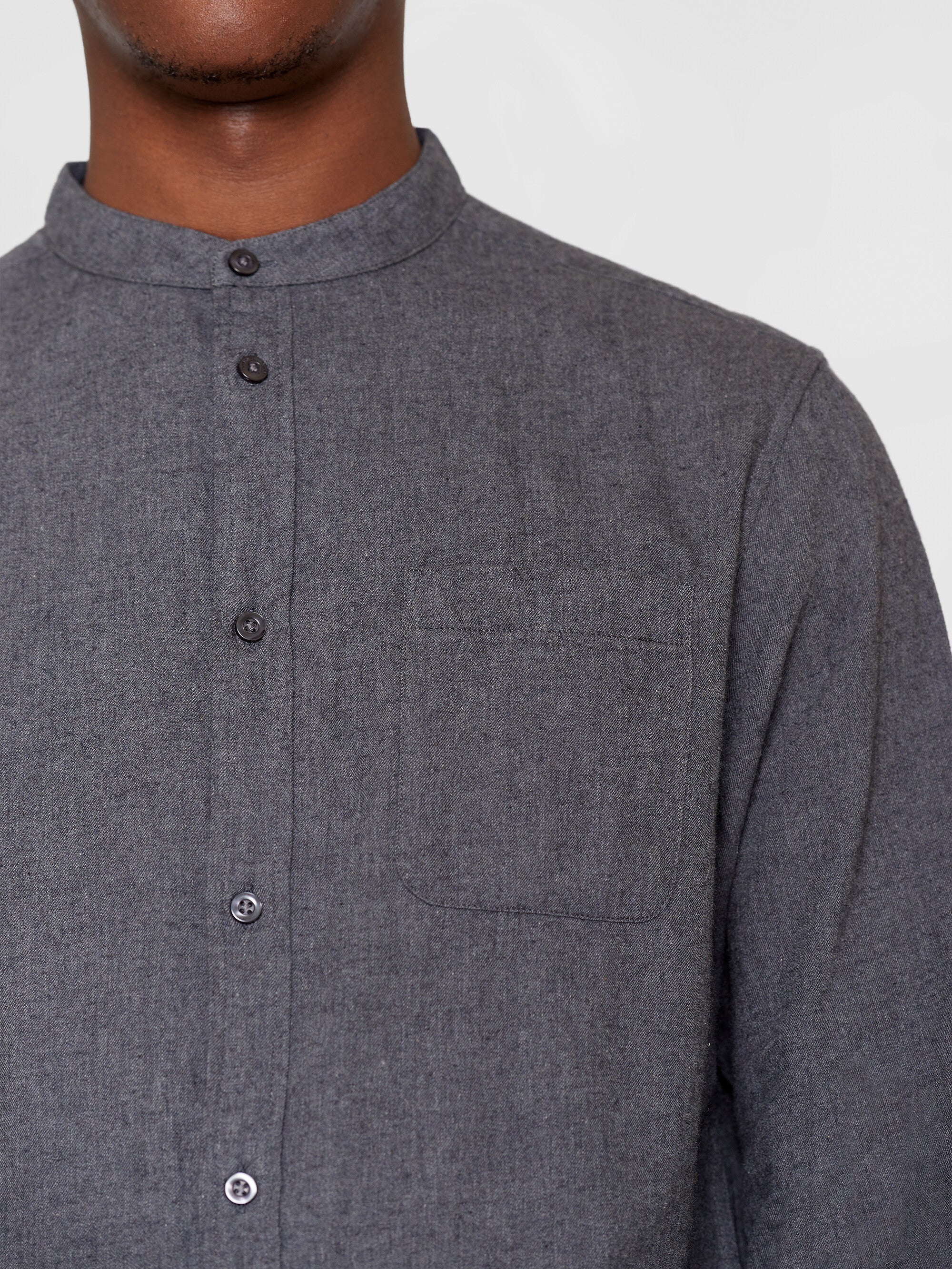 Regular fit melangé flannel stand collar shirt - Dark Grey Melange - Image 5