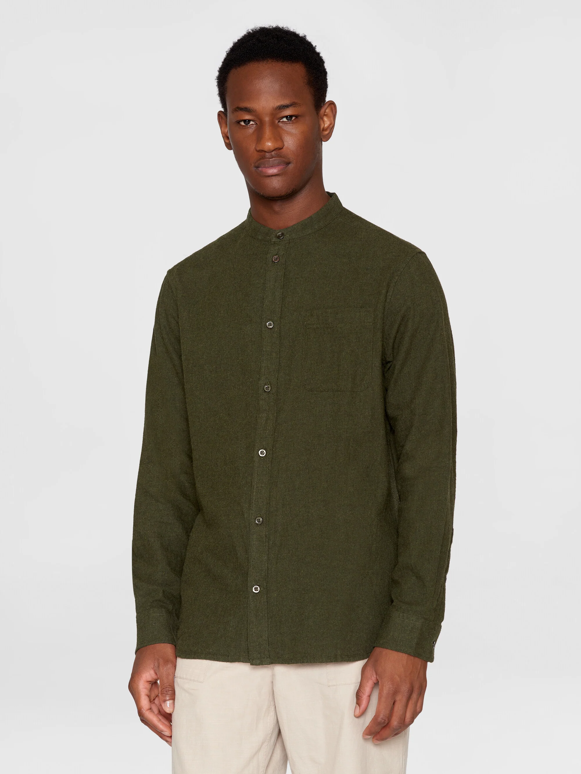 Regular fit melangé flannel stand collar shirt - Forrest Night - Image 2