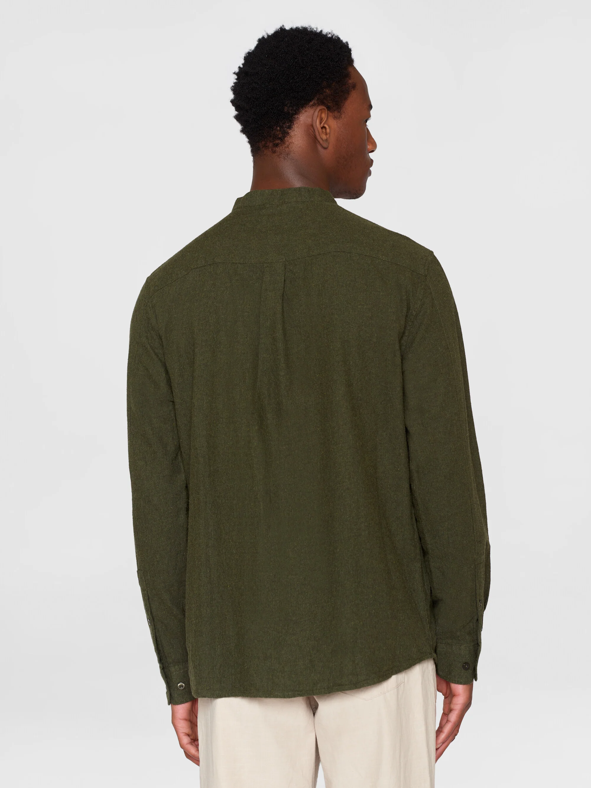 Regular fit melangé flannel stand collar shirt - Forrest Night - Image 3