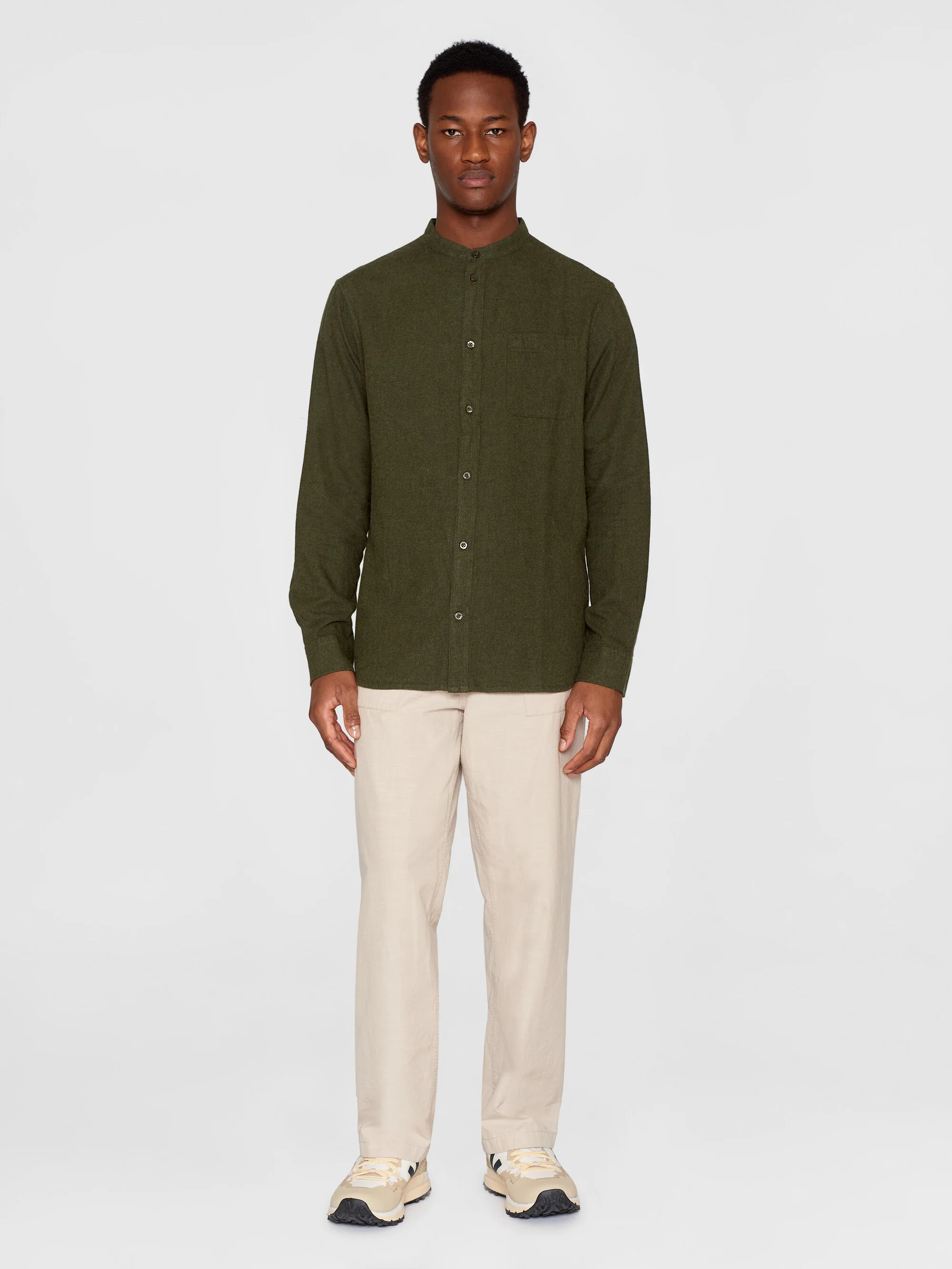Regular fit melangé flannel stand collar shirt - Forrest Night - Image 4
