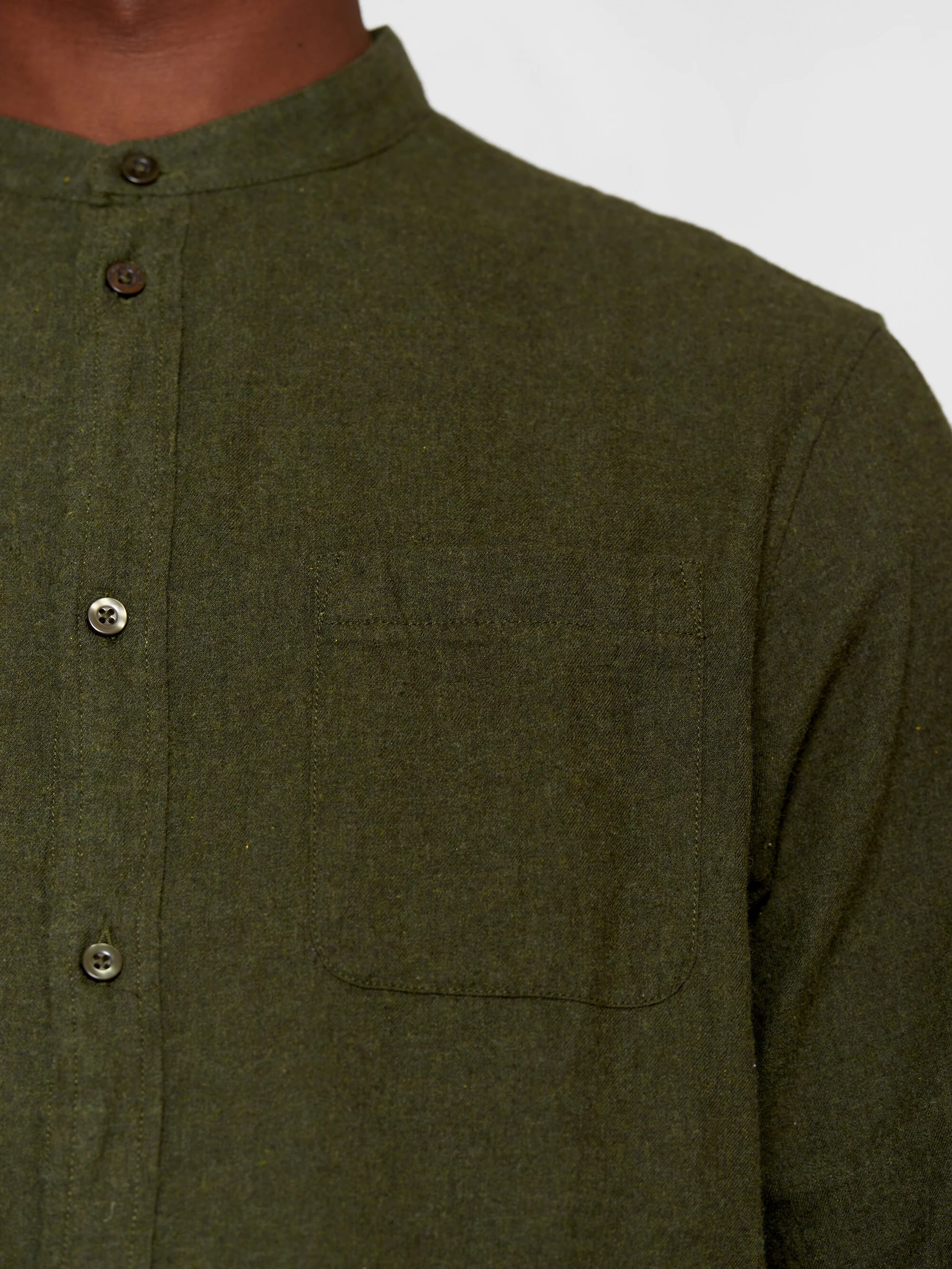 Regular fit melangé flannel stand collar shirt - Forrest Night - Image 5