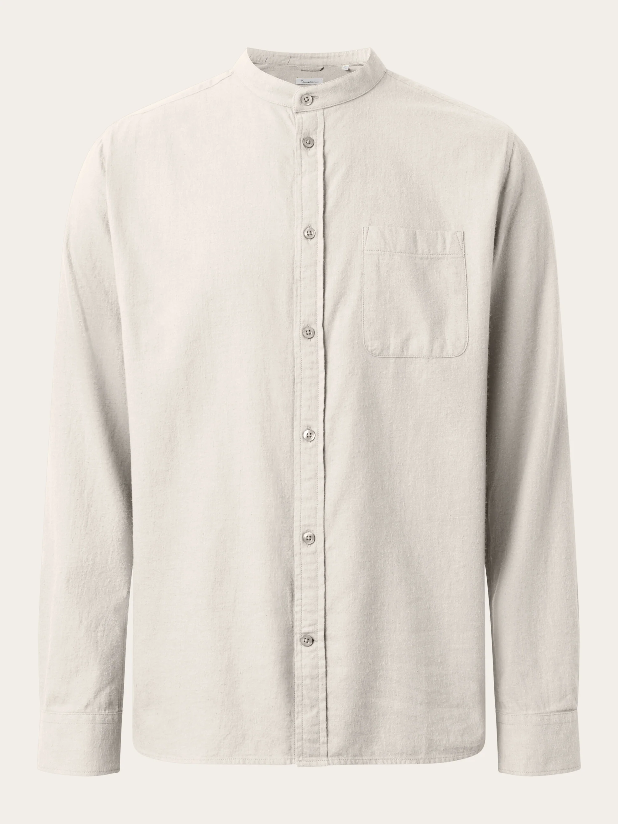 Regular fit melangé flannel stand collar shirt - Greige