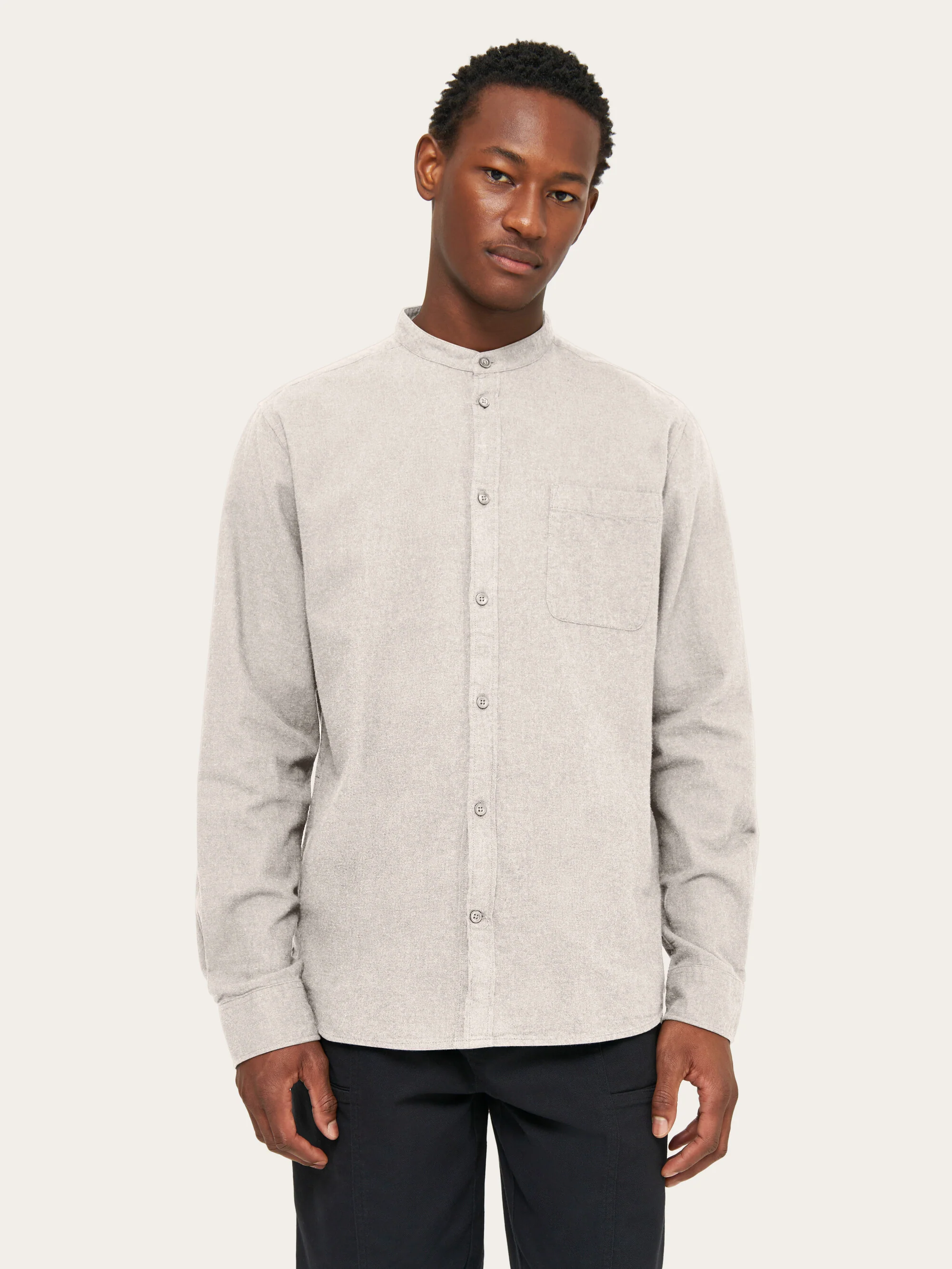 Regular fit melangé flannel stand collar shirt - Greige - Image 2