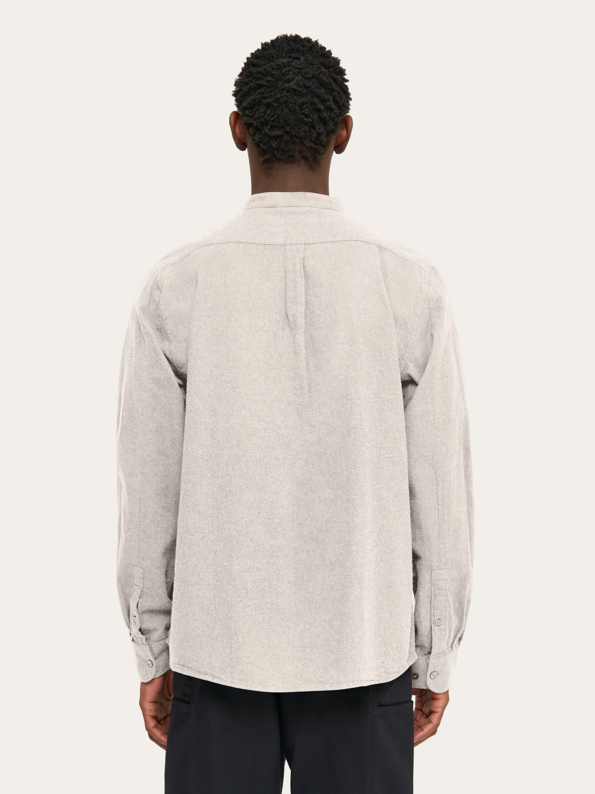 Regular fit melangé flannel stand collar shirt - Greige - Image 3