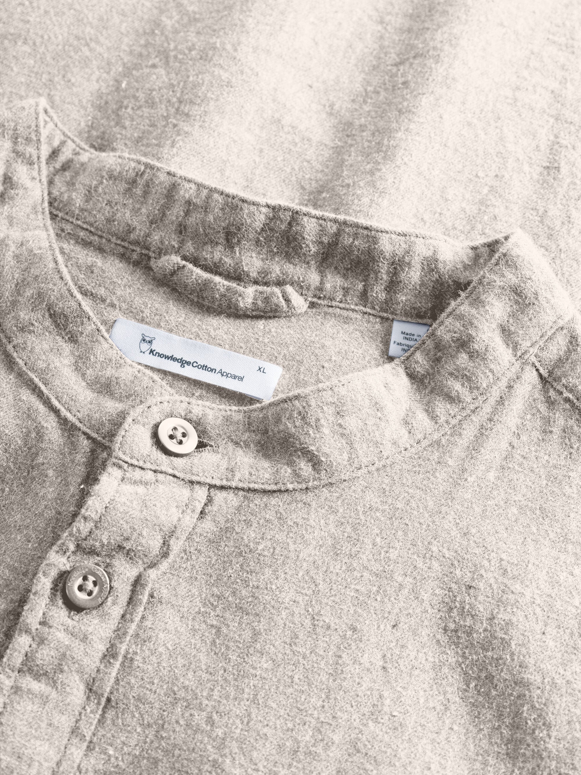 Regular fit melangé flannel stand collar shirt - Greige - Image 5