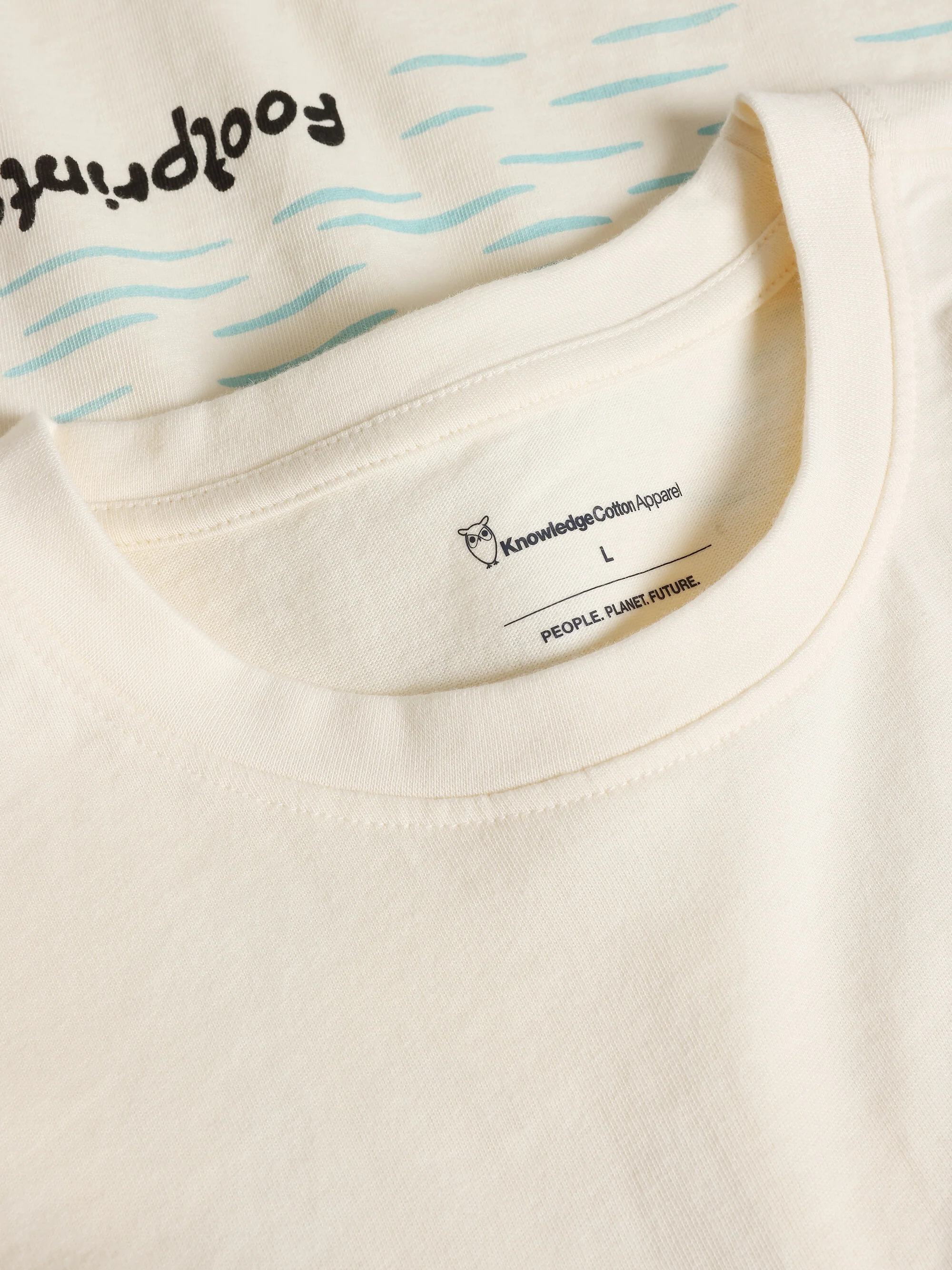 Regular short sleeve heavy single jersey printed t-shirt GOTS/Vegan - Egret - Image 3