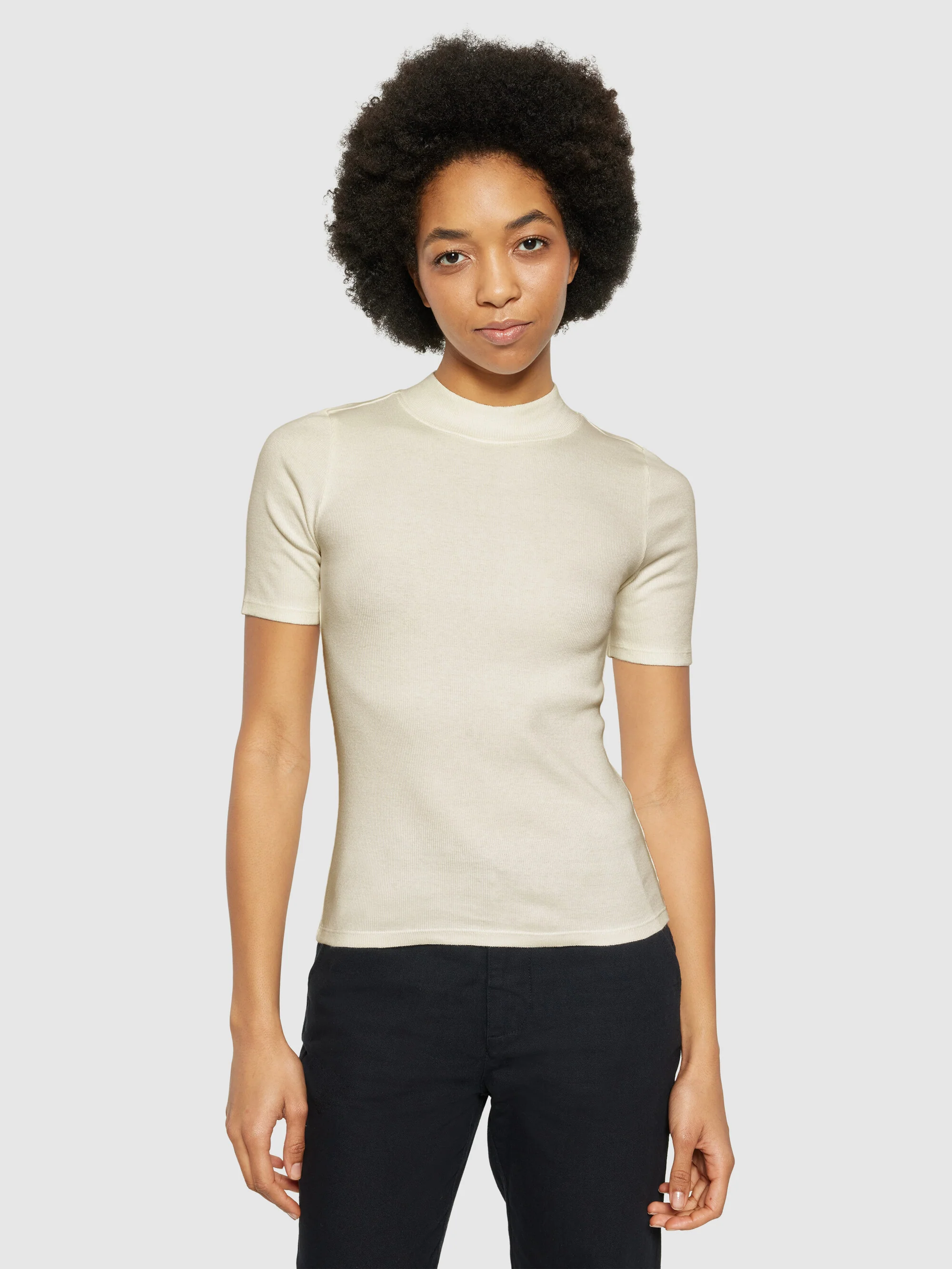 Rib high neck short sleeve - Gray Chateau Melange - Image 2