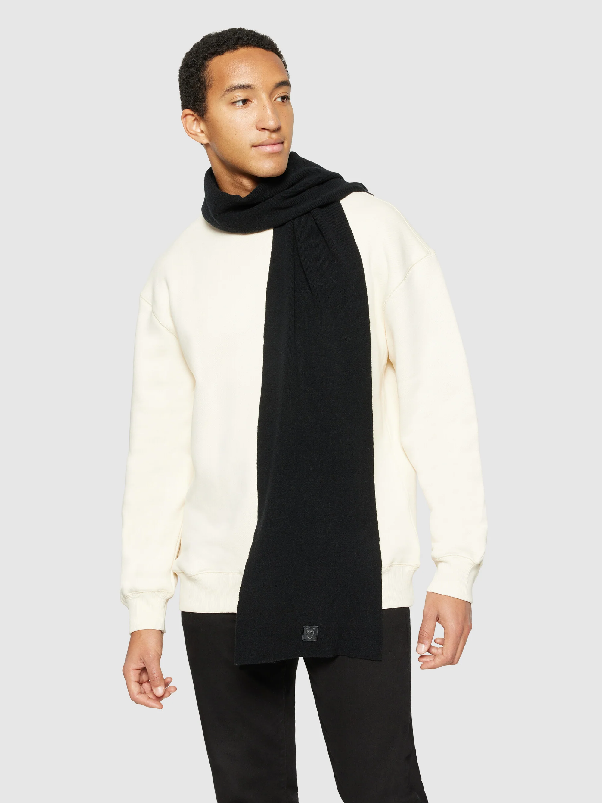 Rib knit wool scarf - Black Jet - Image 5