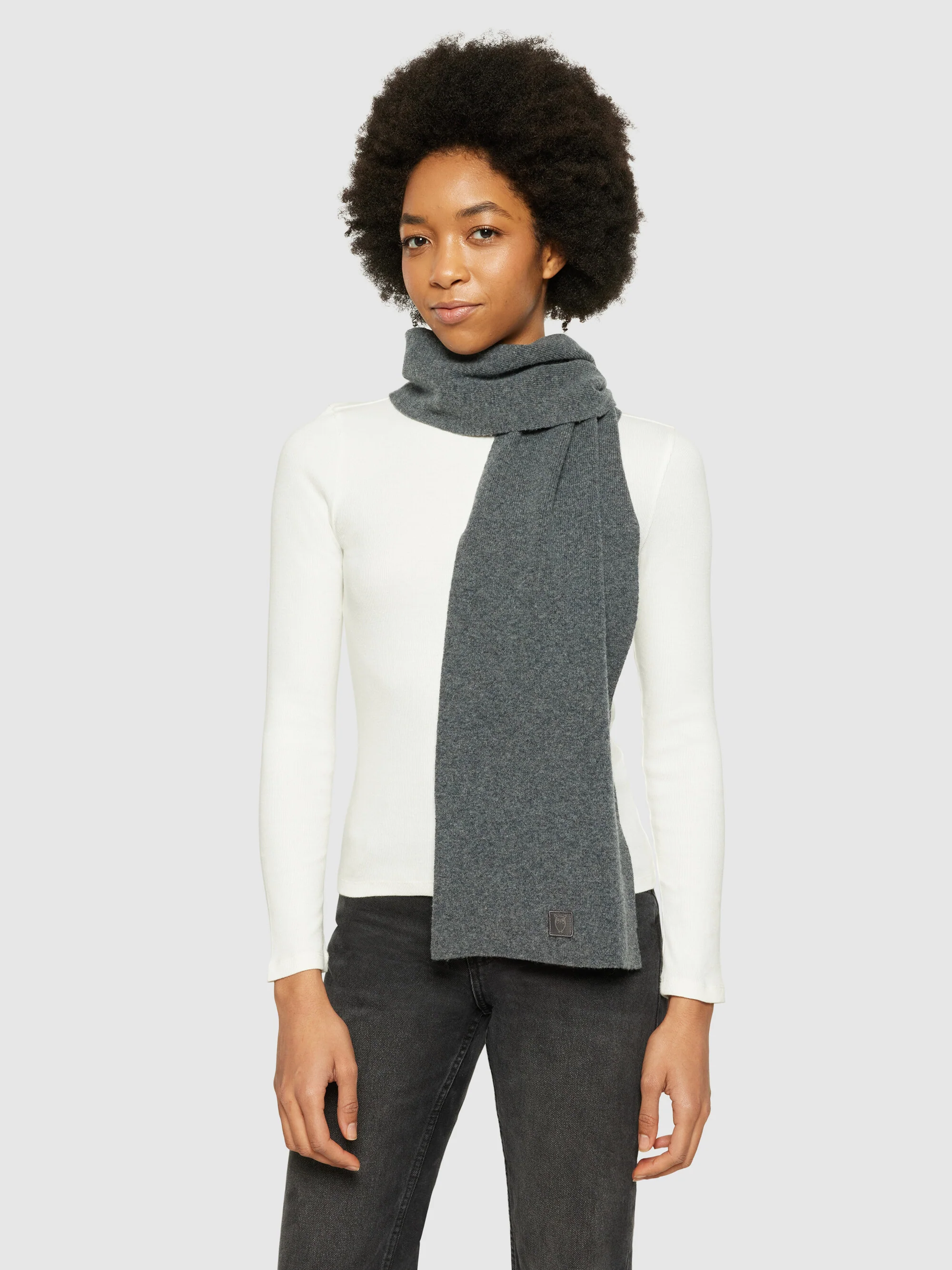 Rib knit wool scarf - Dark Grey Melange - Image 3