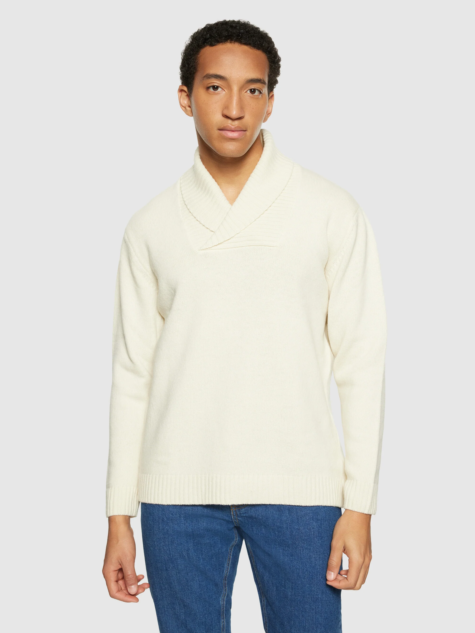 Shawl neck wool knit - RWS - Egret - Image 2