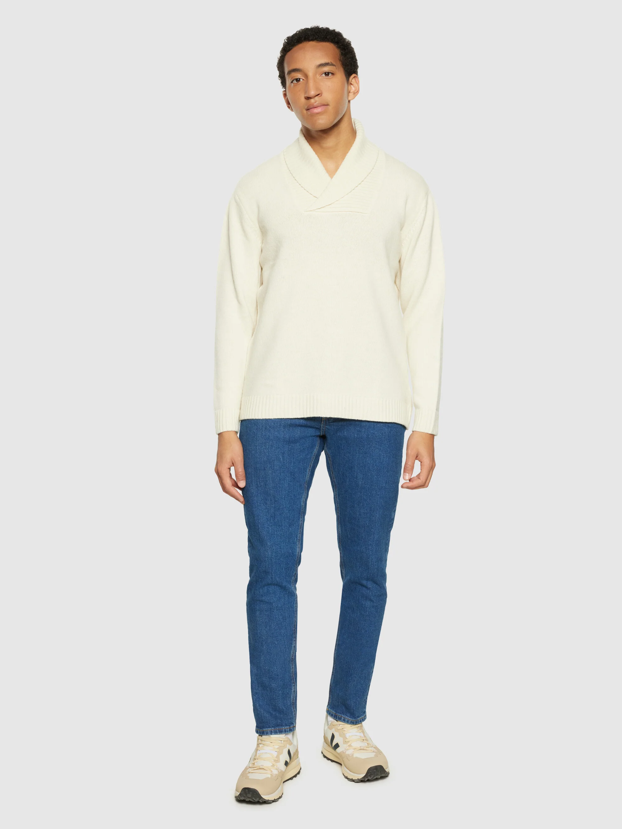 Shawl neck wool knit - RWS - Egret - Image 4
