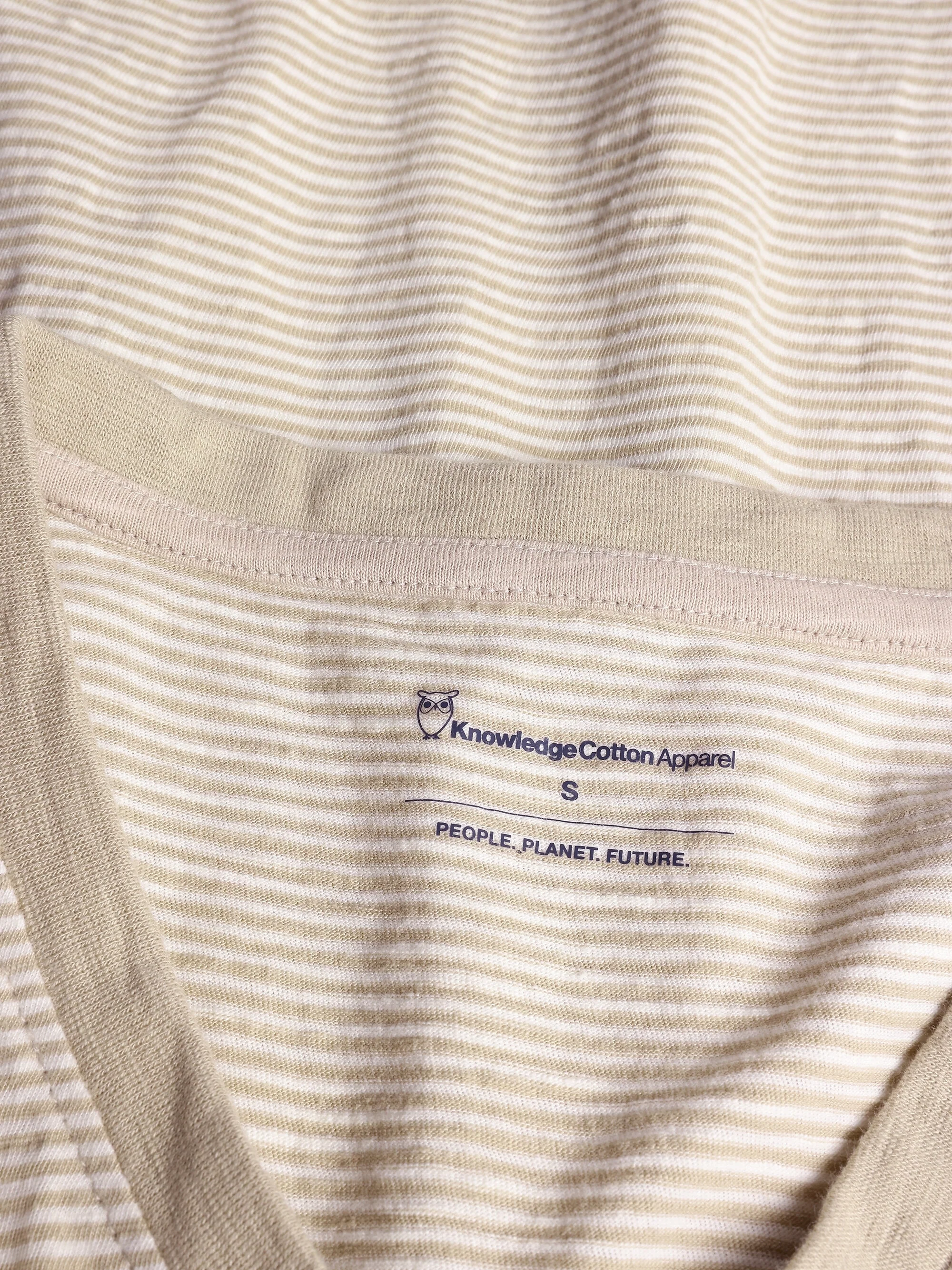 V-neck slub t-shirt - GOTS/Vegan - Creme Stripe - Image 2