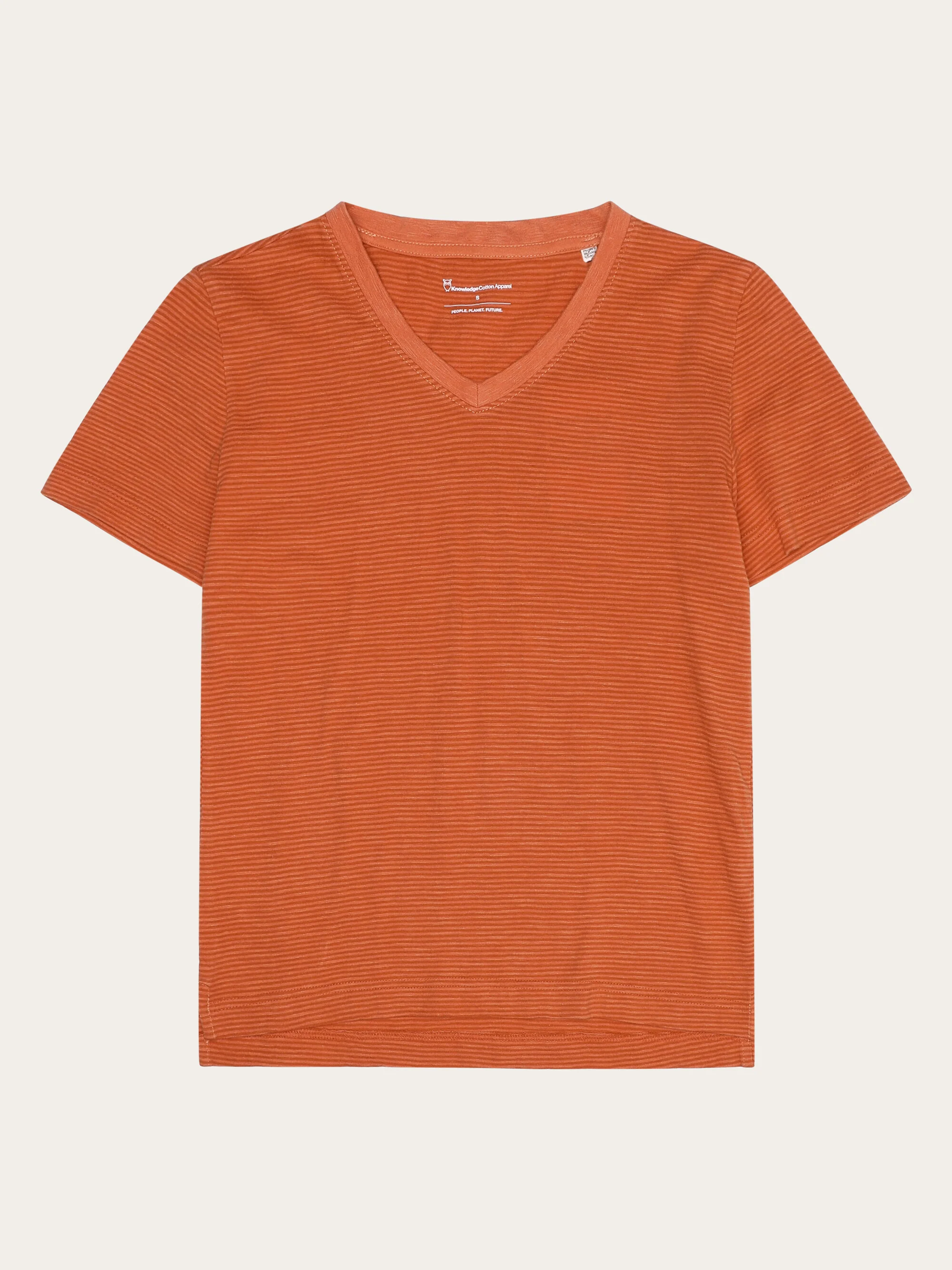 V-neck slub t-shirt - GOTS/Vegan - Red Stripe