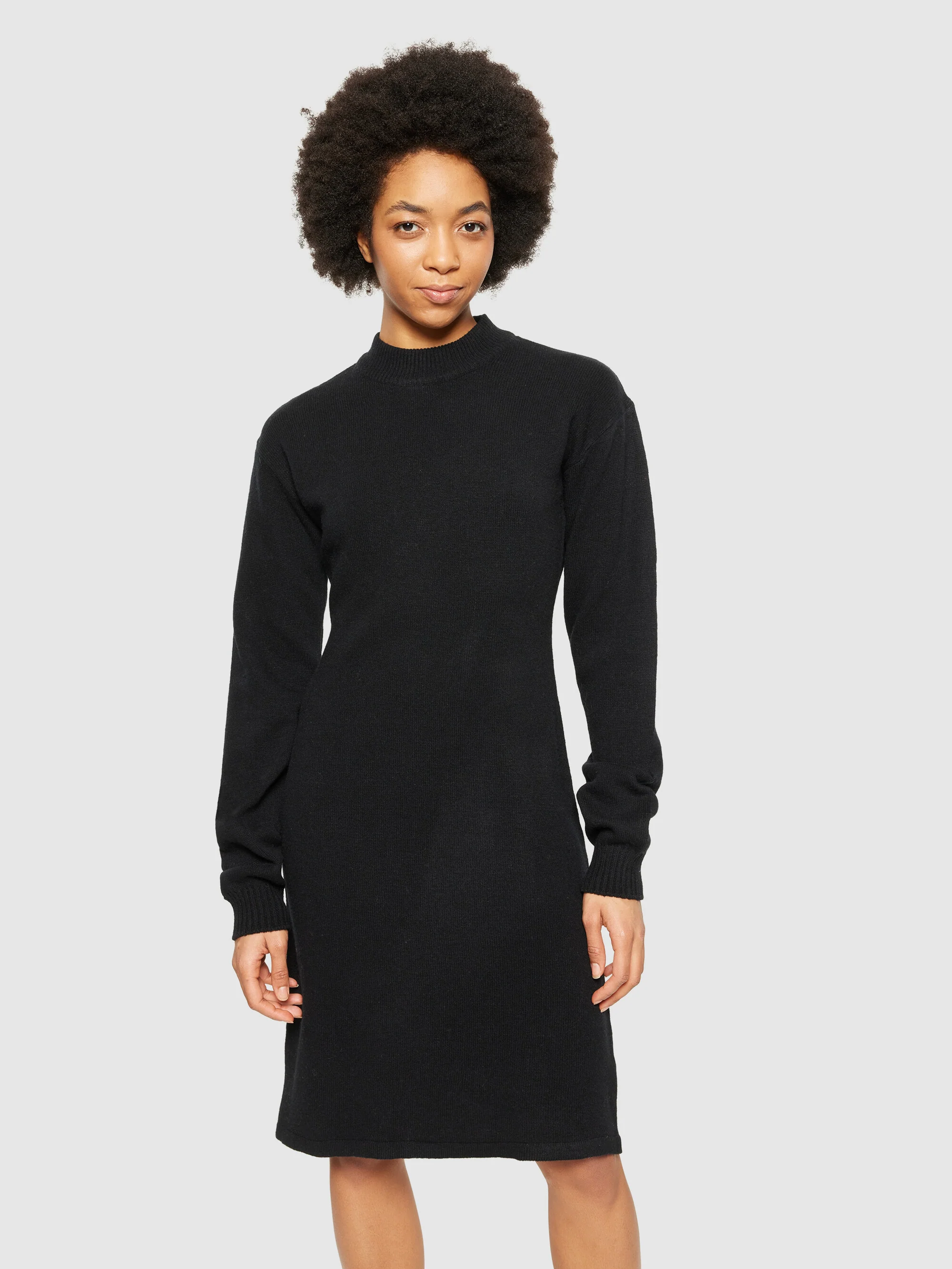 Wool crew neck mid length dress - Black Jet - Image 2