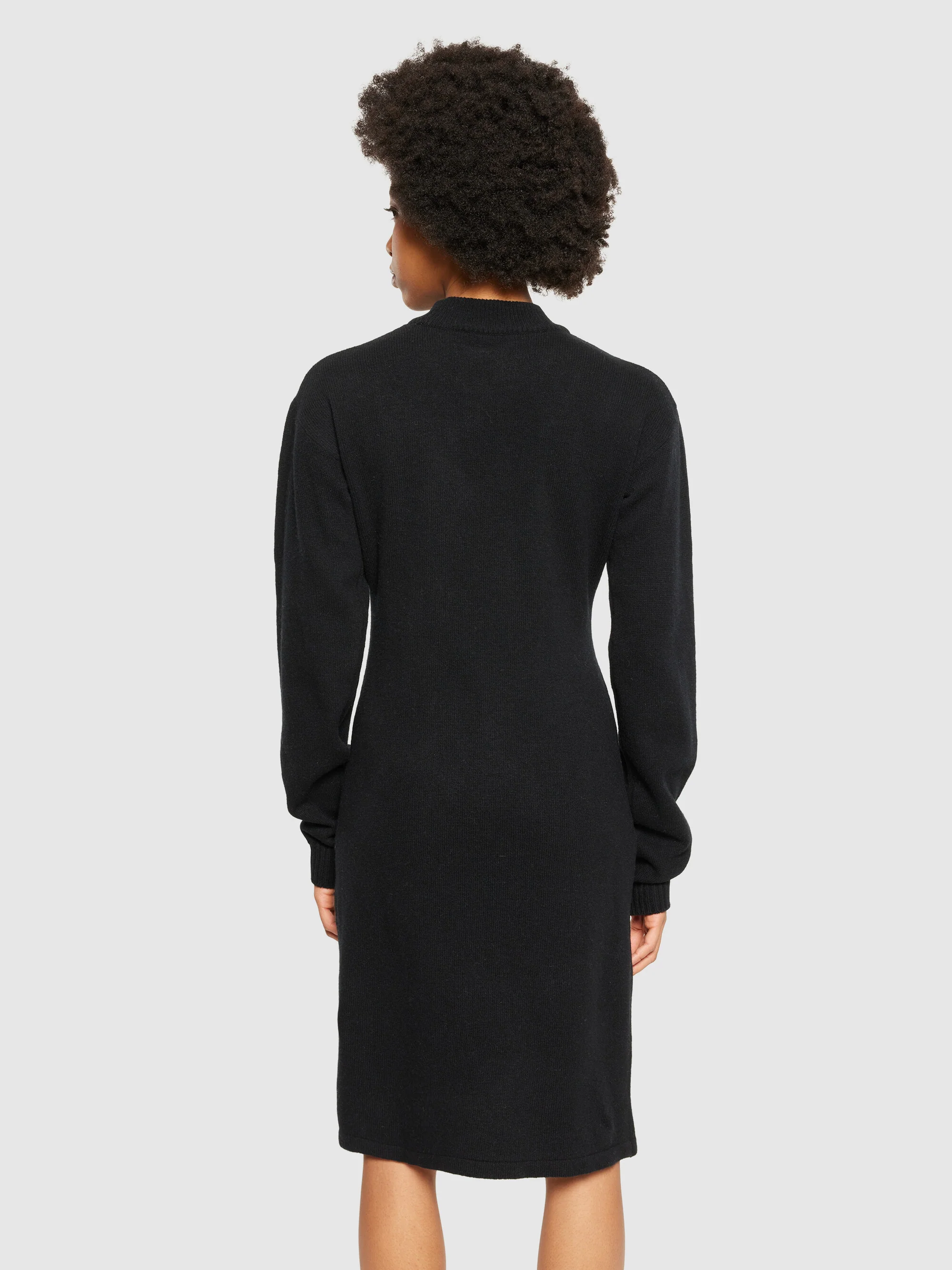 Wool crew neck mid length dress - Black Jet - Image 3