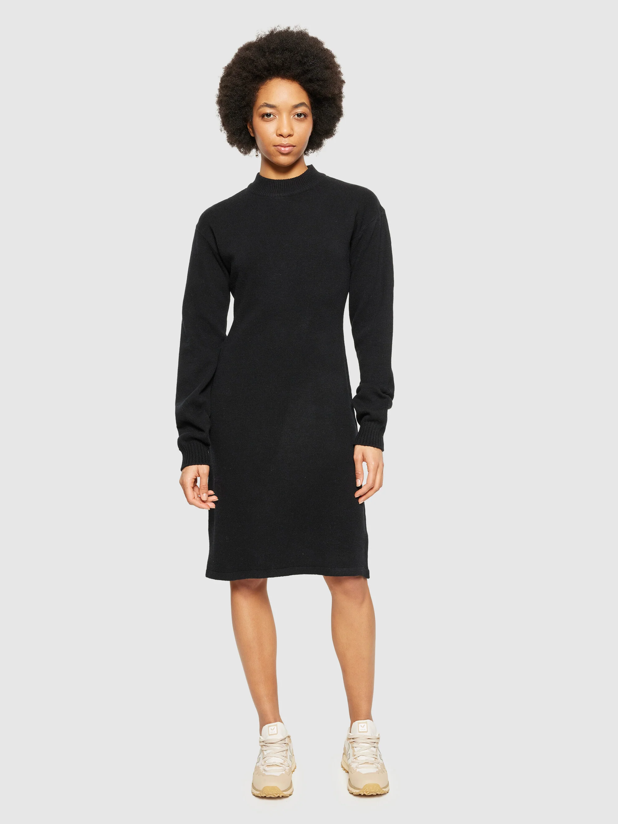 Wool crew neck mid length dress - Black Jet - Image 4