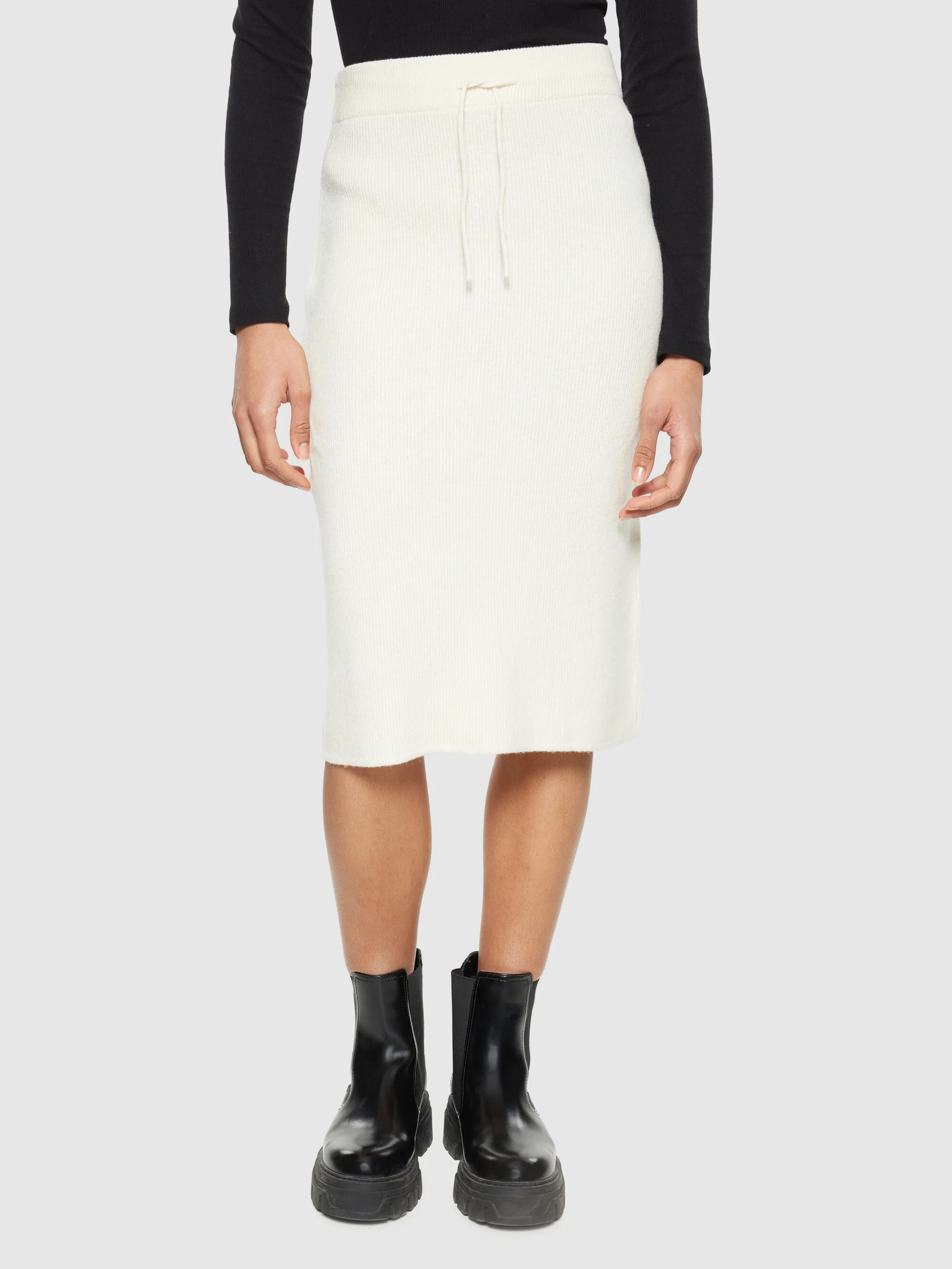 Wool midth lengt rib knit skirt - Egret - Image 2